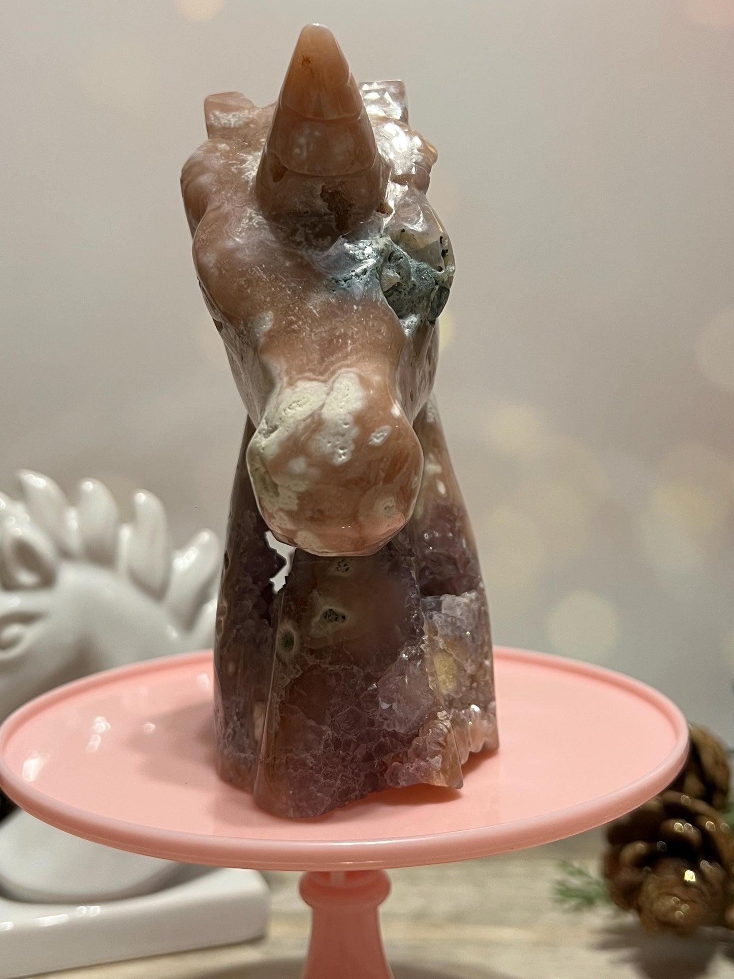 Beautiful Pink Amethyst and Flower Agate unicorn