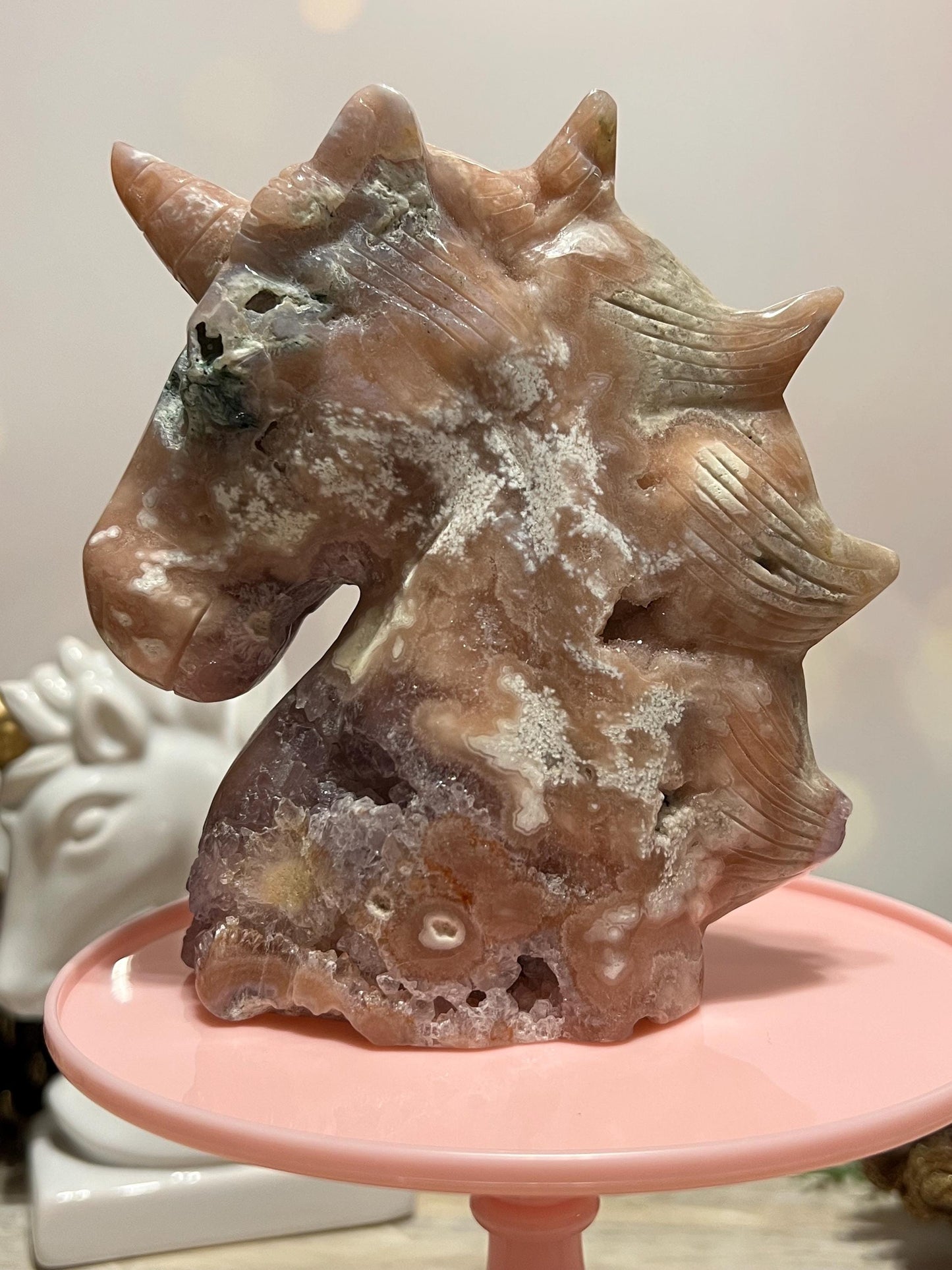 Beautiful Pink Amethyst and Flower Agate unicorn