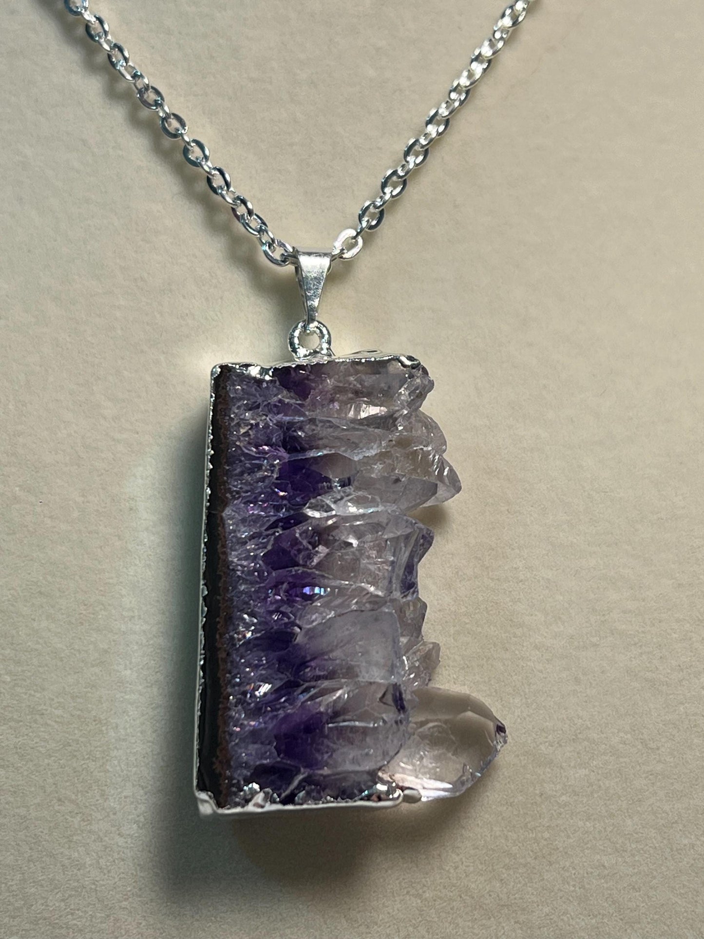 Beautiful Amethyst slice necklace, raw edge crystal pendant from Brazil