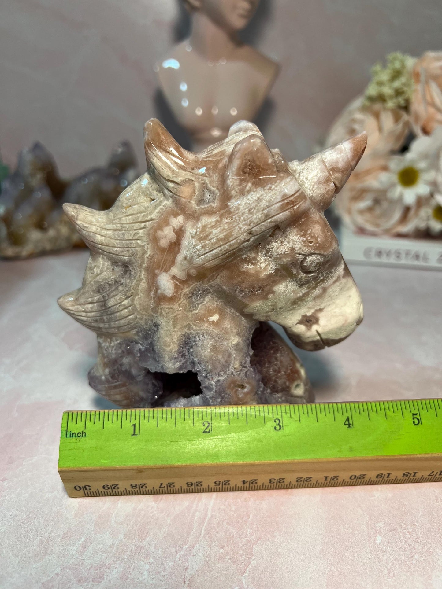 Beautiful Pink Amethyst and Flower Agate unicorn