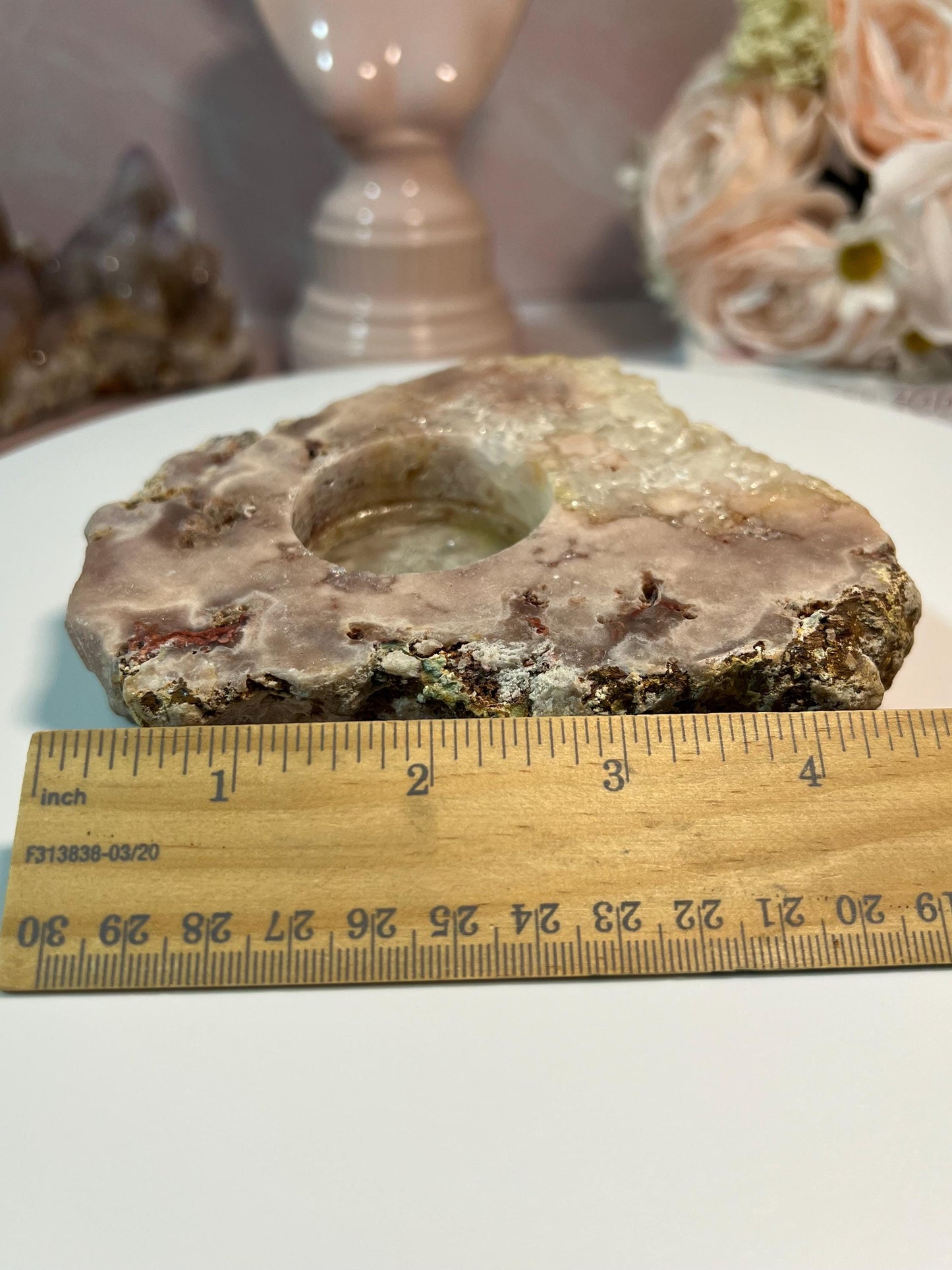Gorgeous pink amethyst tea light candle holder from Brazil