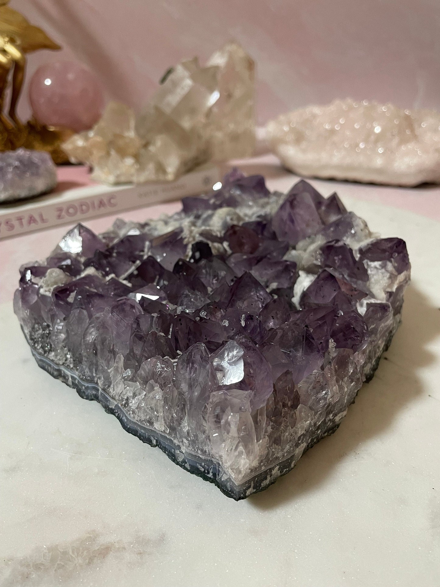 Beautiful Amethyst cluster with calcite from Brazil