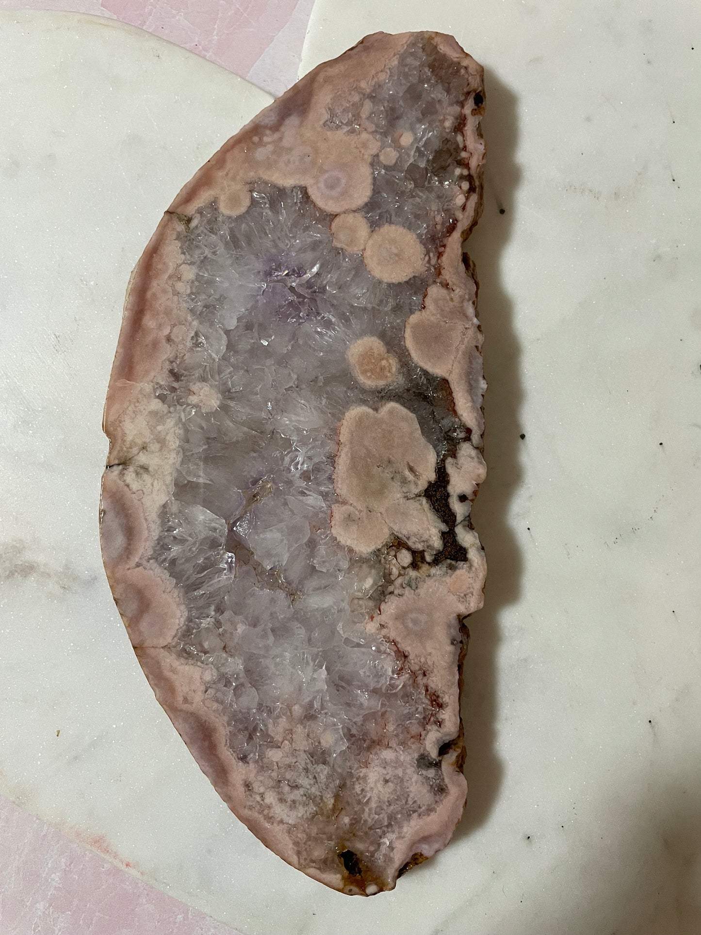 Gorgeous Quartzy Flower agate slab with a hint of Amethyst