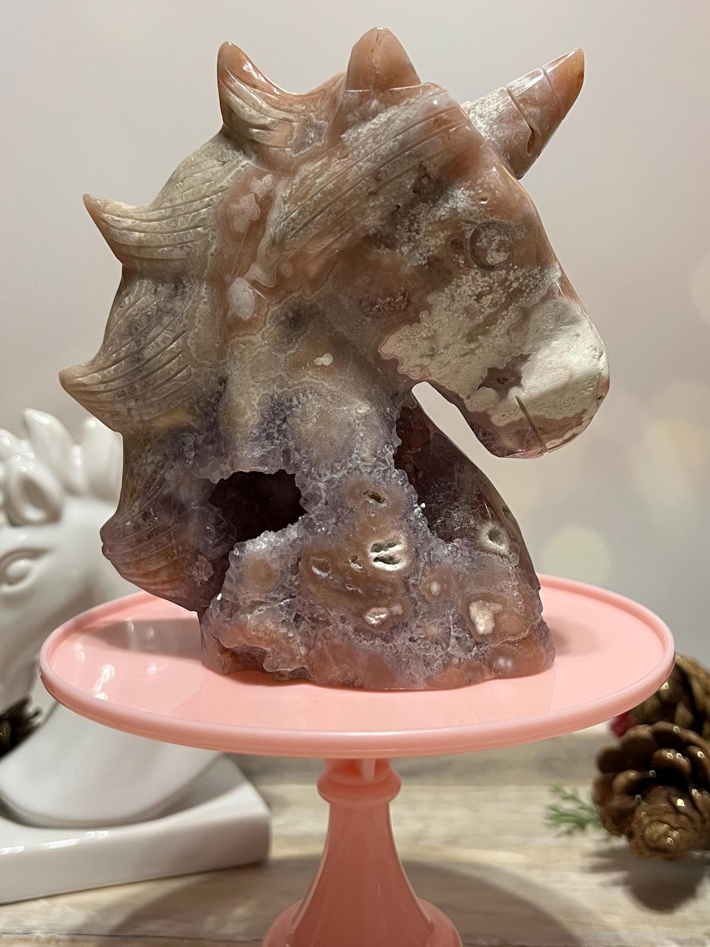 Beautiful Pink Amethyst and Flower Agate unicorn