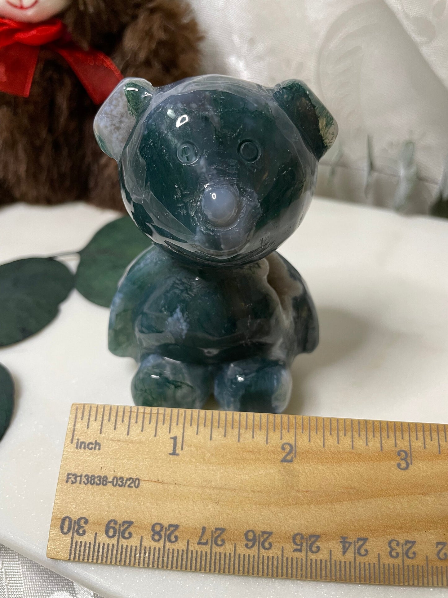 Moss Agate teddy bear carving