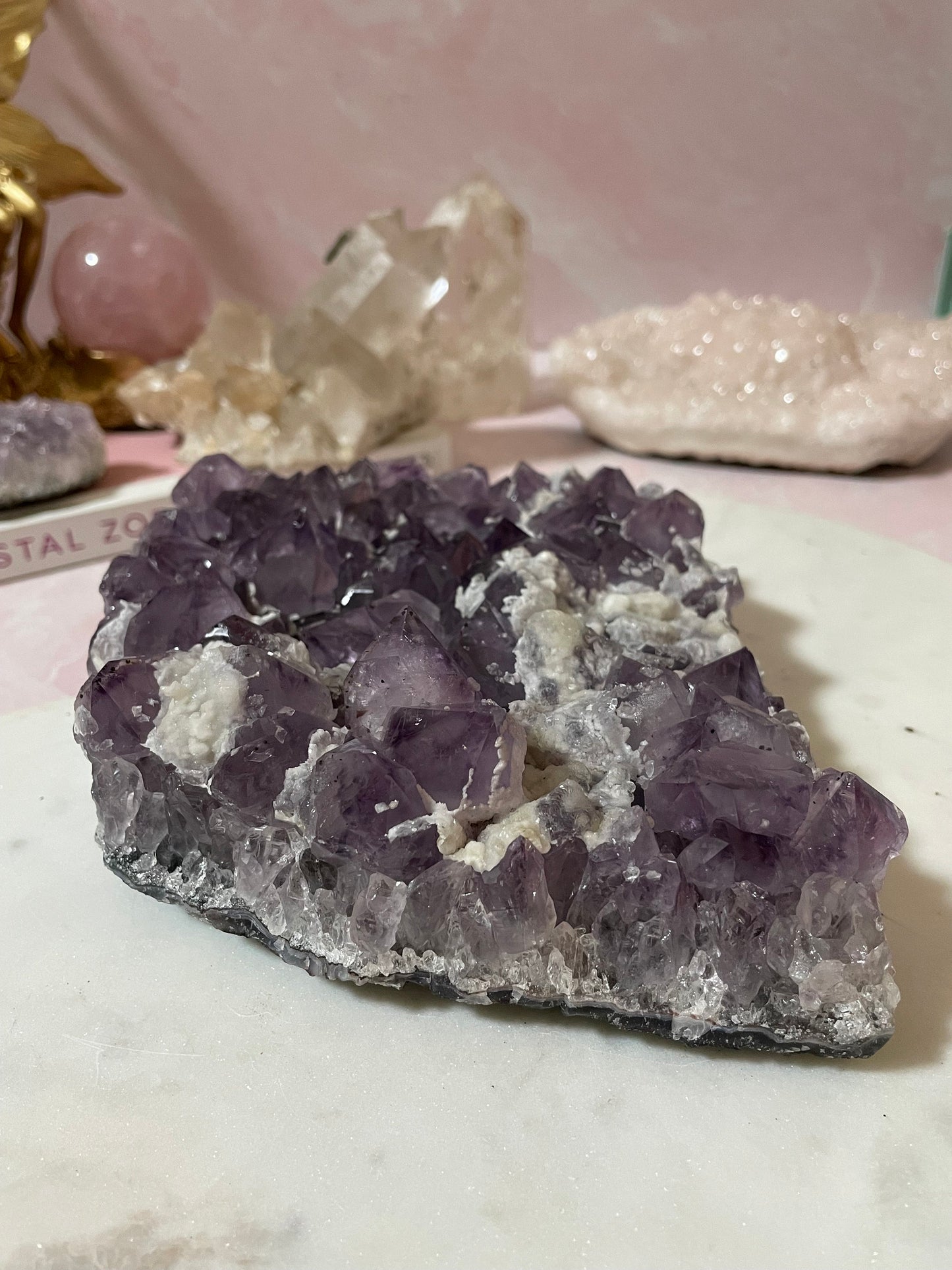Beautiful Amethyst cluster with calcite from Brazil