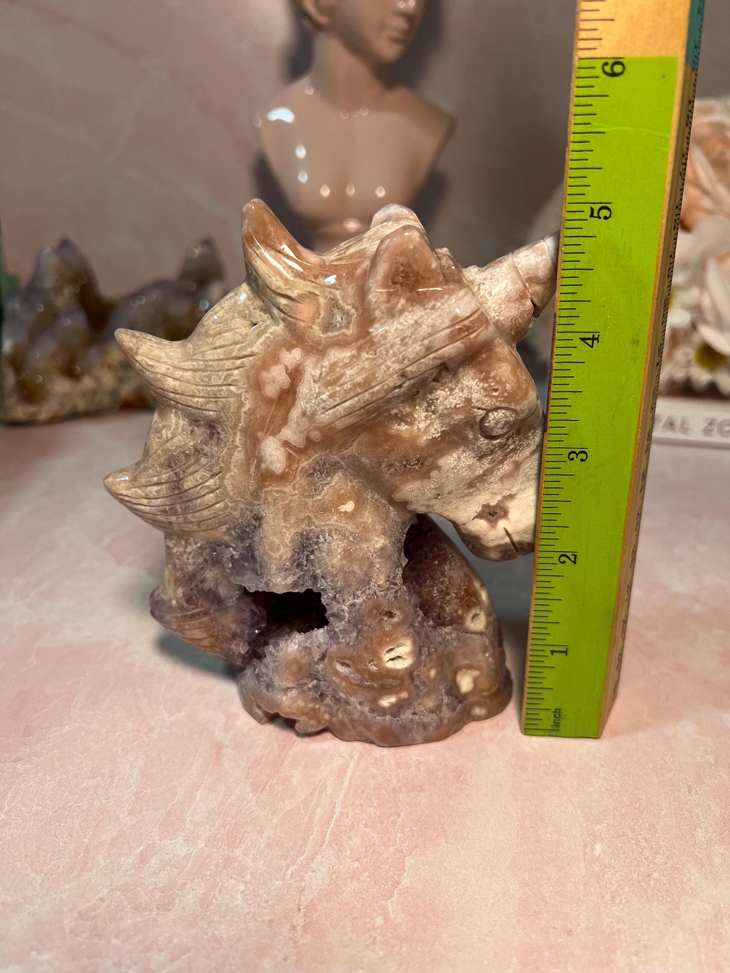 Beautiful Pink Amethyst and Flower Agate unicorn