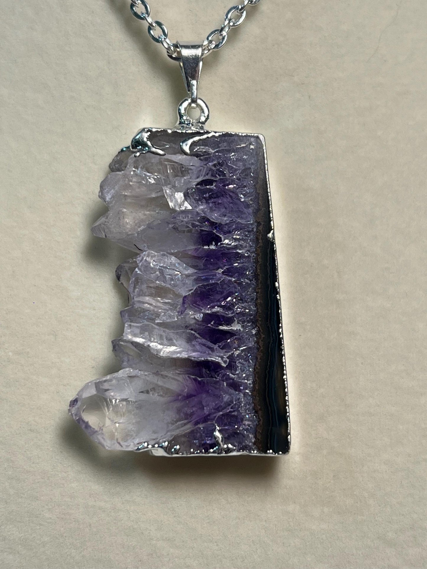 Beautiful Amethyst slice necklace, raw edge crystal pendant from Brazil