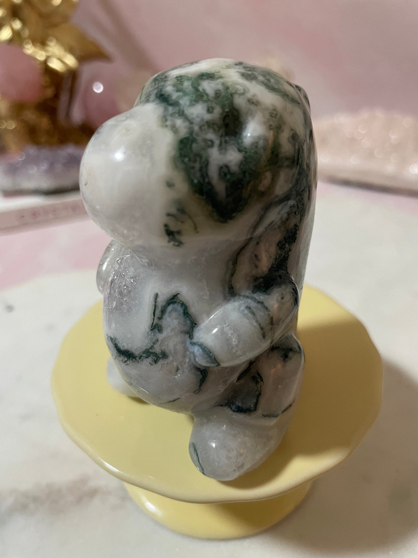 Moss Agate chubby dinosaur carving