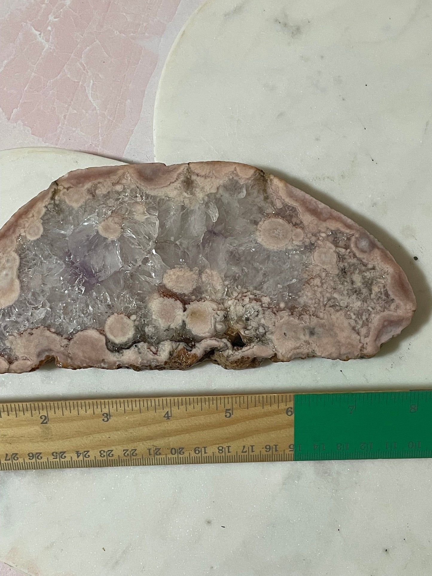 Gorgeous Quartzy Flower agate slab with a hint of Amethyst