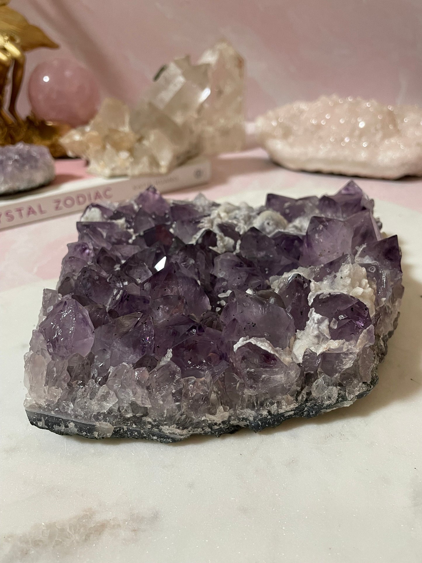 Beautiful Amethyst cluster with calcite from Brazil