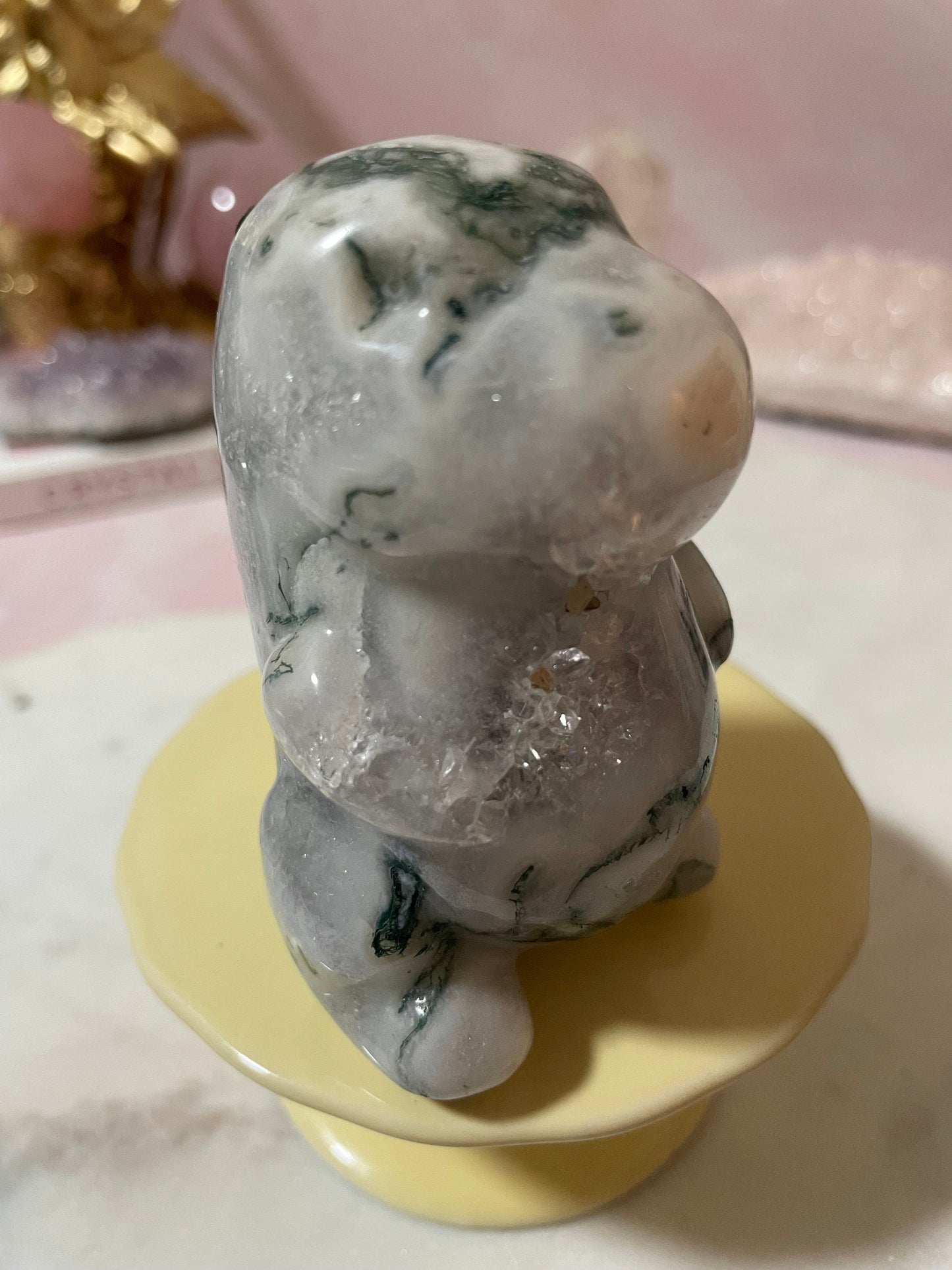 Moss Agate chubby dinosaur carving