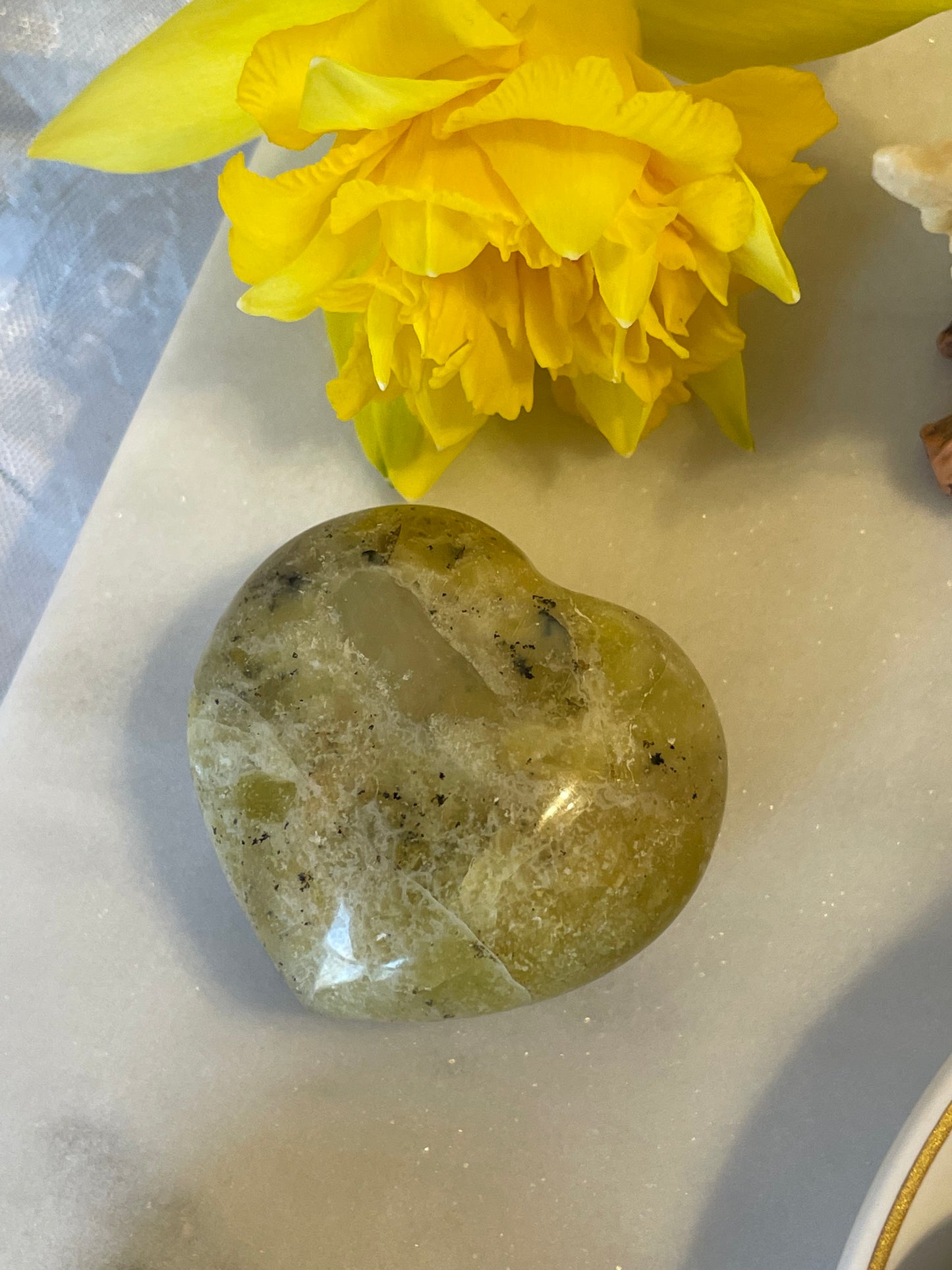 Rare Neon Yellow Opal Mini Puffy Heart with Dendritic Patterns