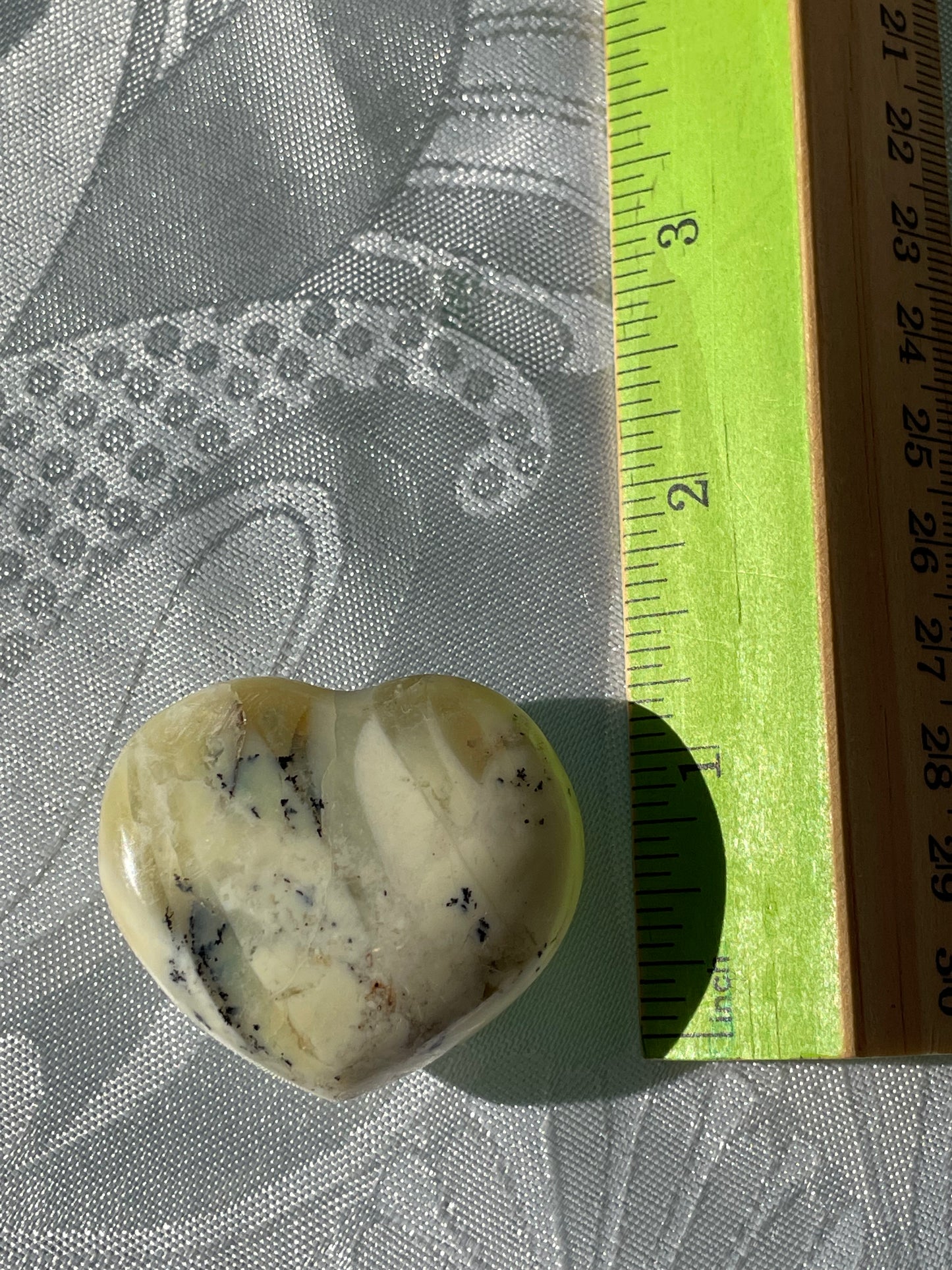 Rare Neon Yellow Opal Mini Puffy Heart with Dendritic Patterns