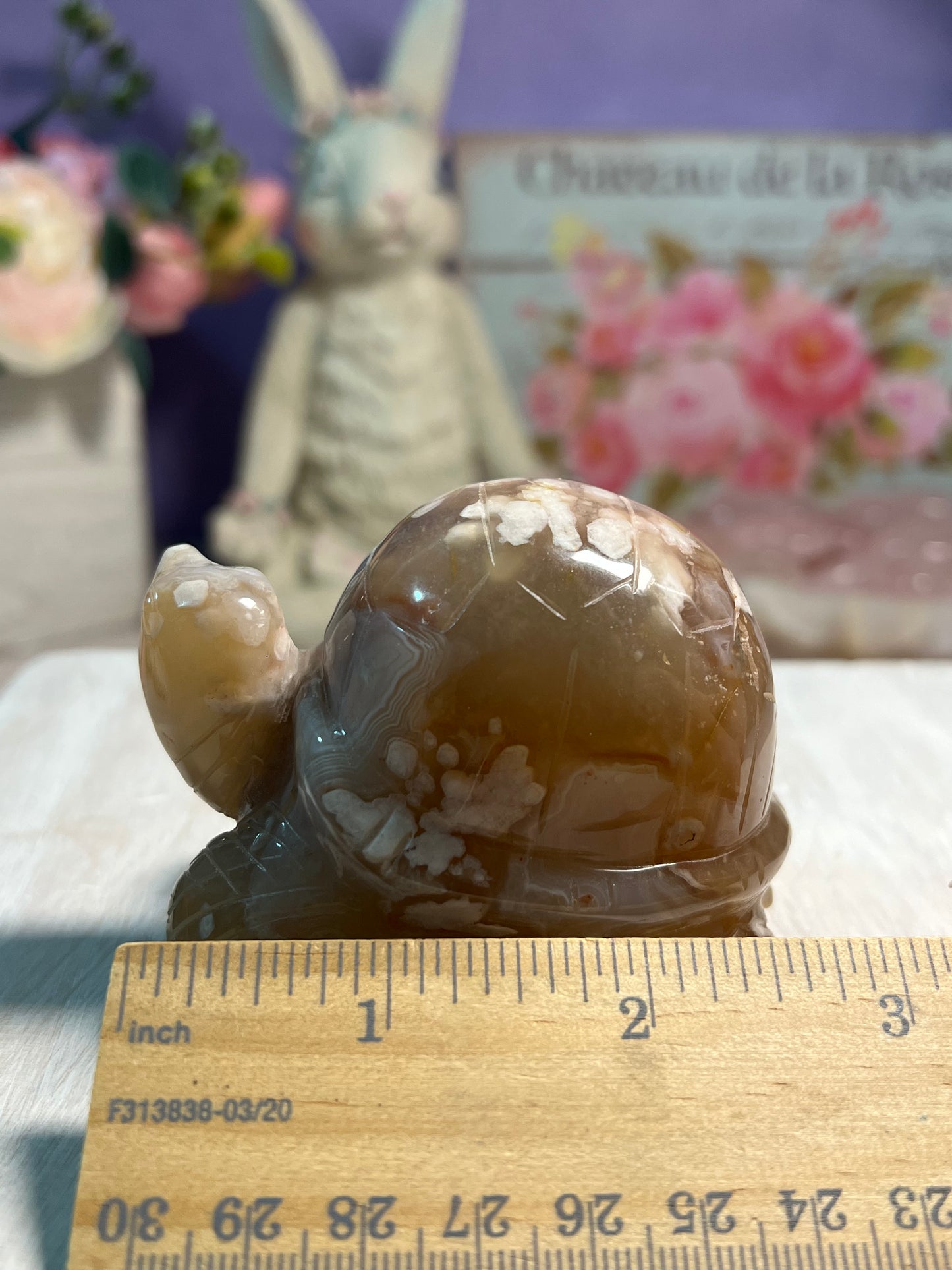 Adorable Flower Agate Turtle Carving