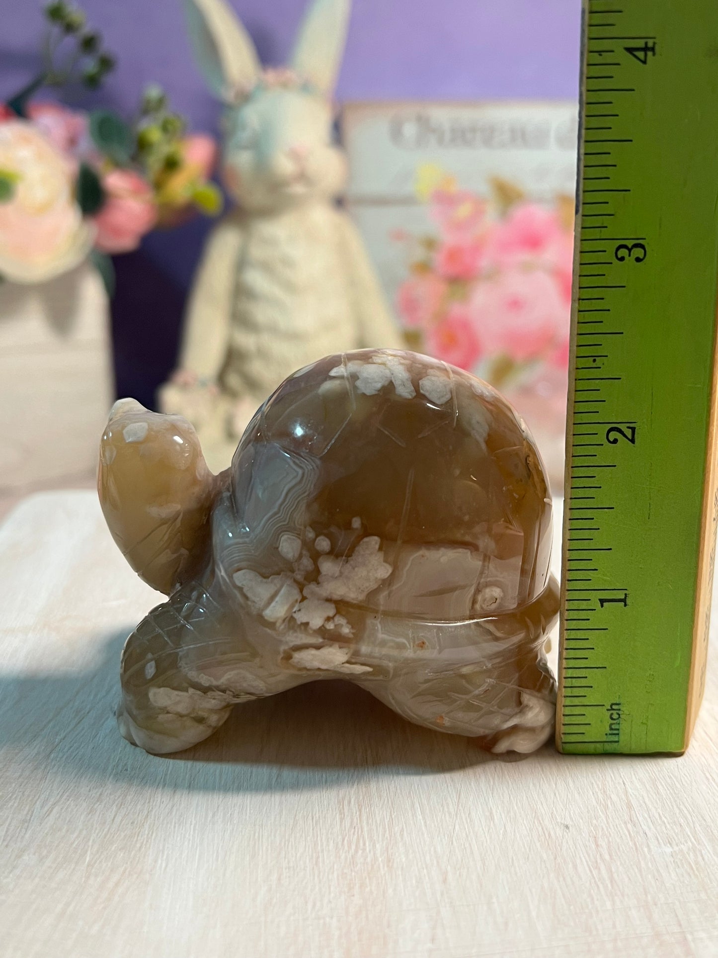 Adorable Flower Agate Turtle Carving