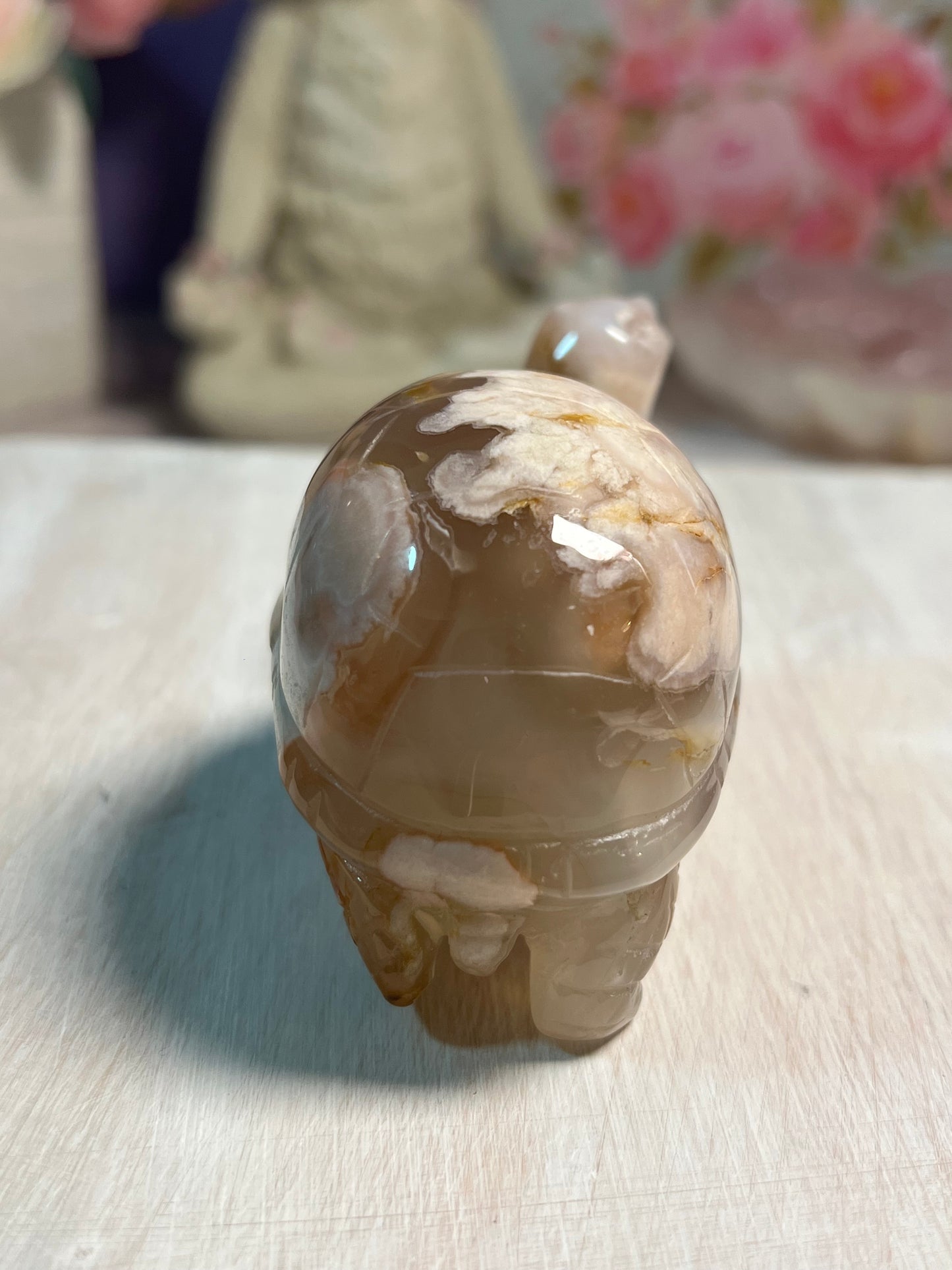 Adorable Flower Agate Turtle Carving
