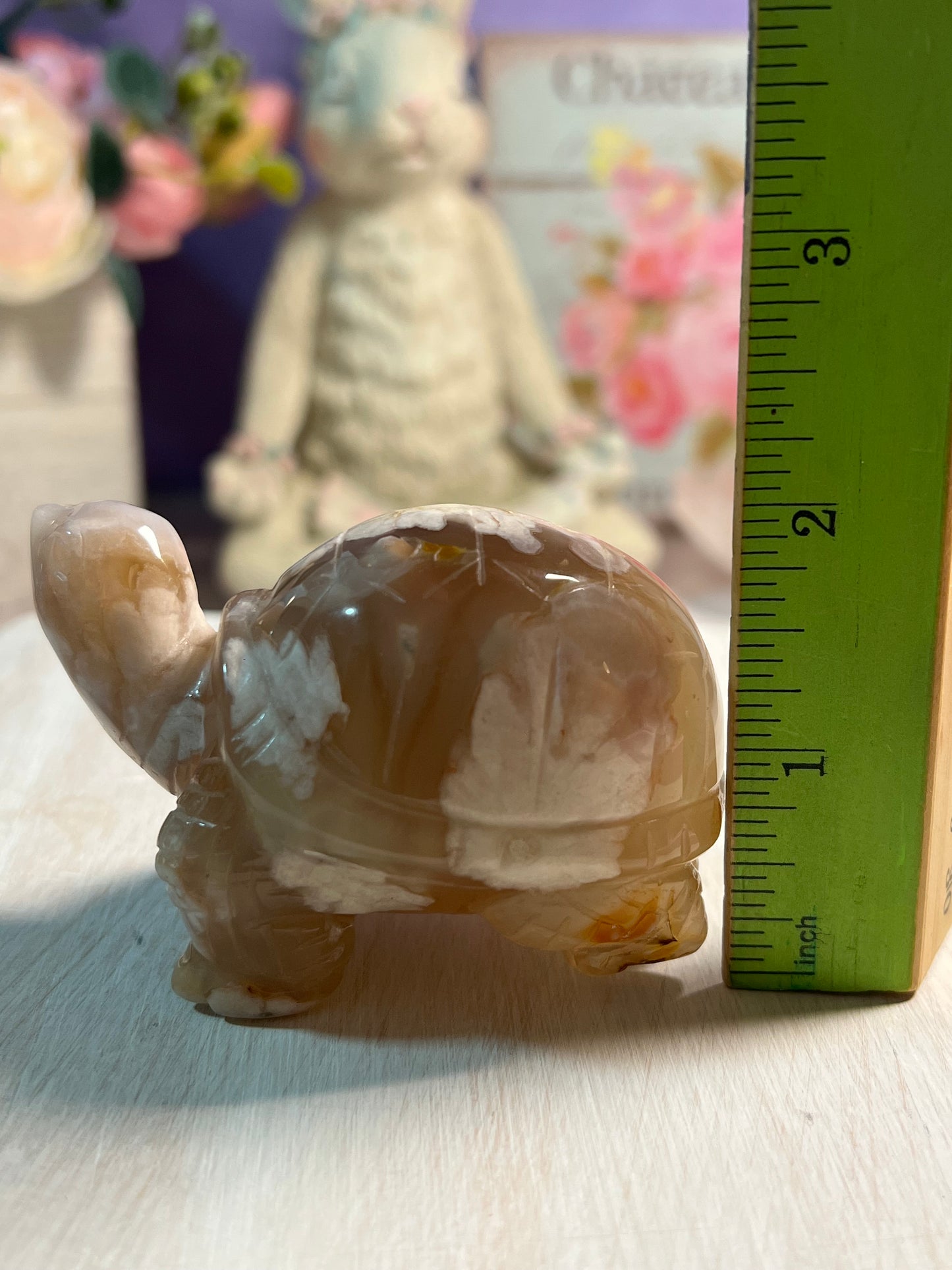 Adorable Flower Agate Turtle Carving