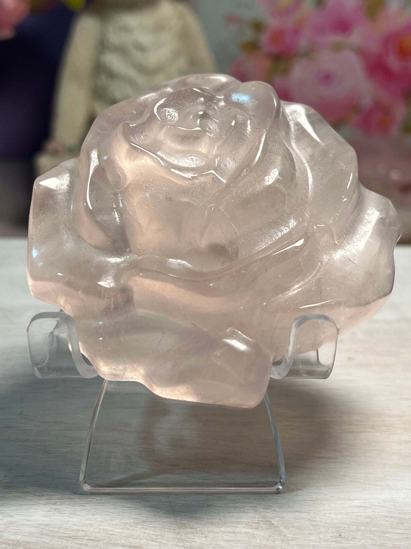 Beautiful Rose Quartz Rose Carving