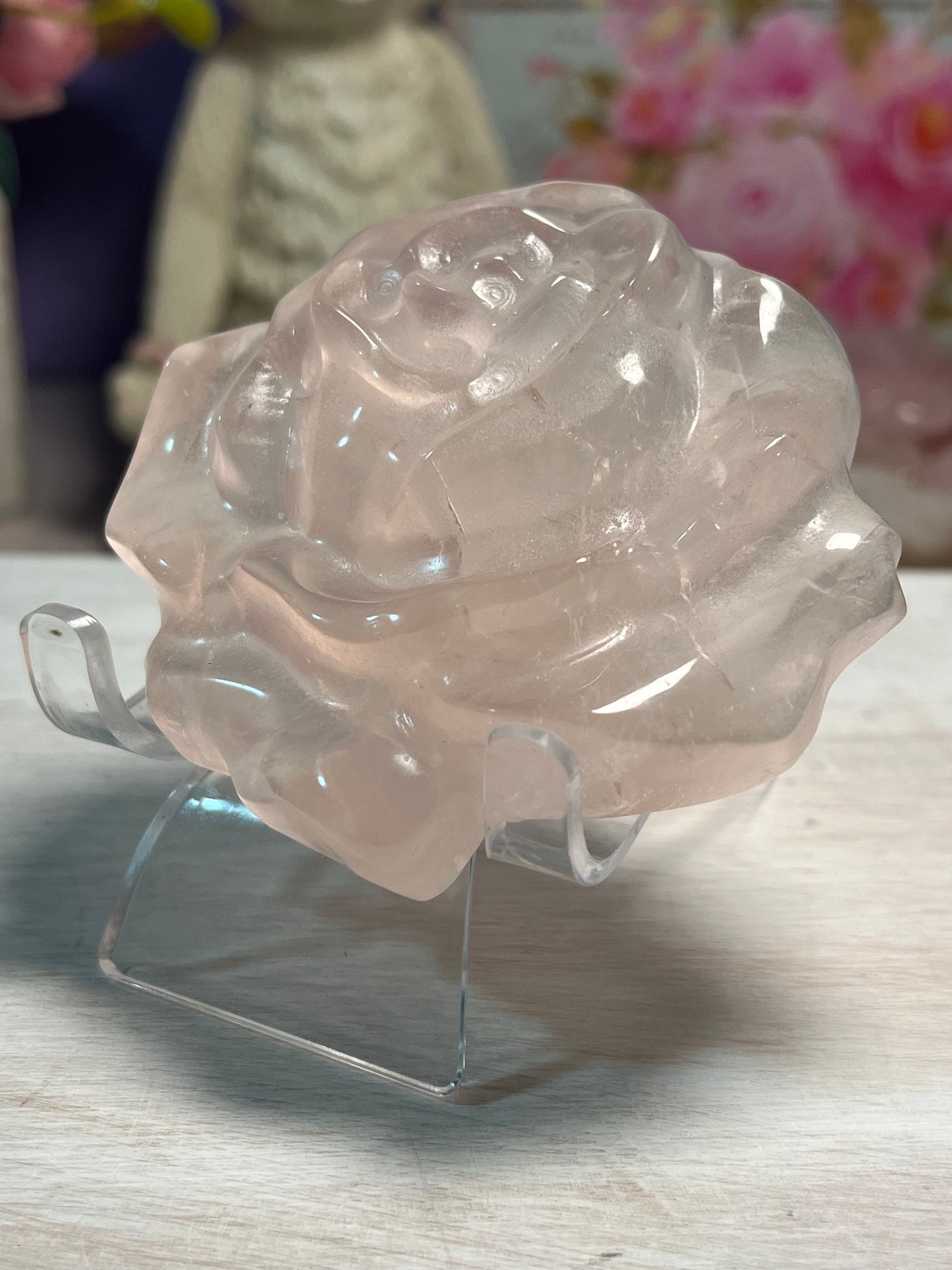 Beautiful Rose Quartz Rose Carving