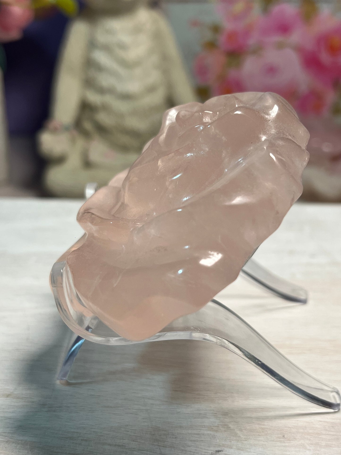 Beautiful Rose Quartz Rose Carving