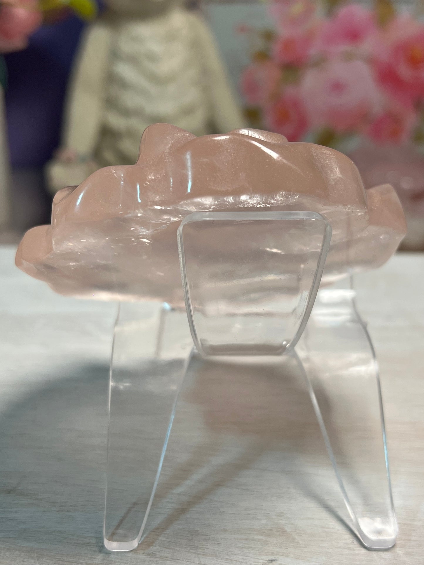 Beautiful Rose Quartz Rose Carving