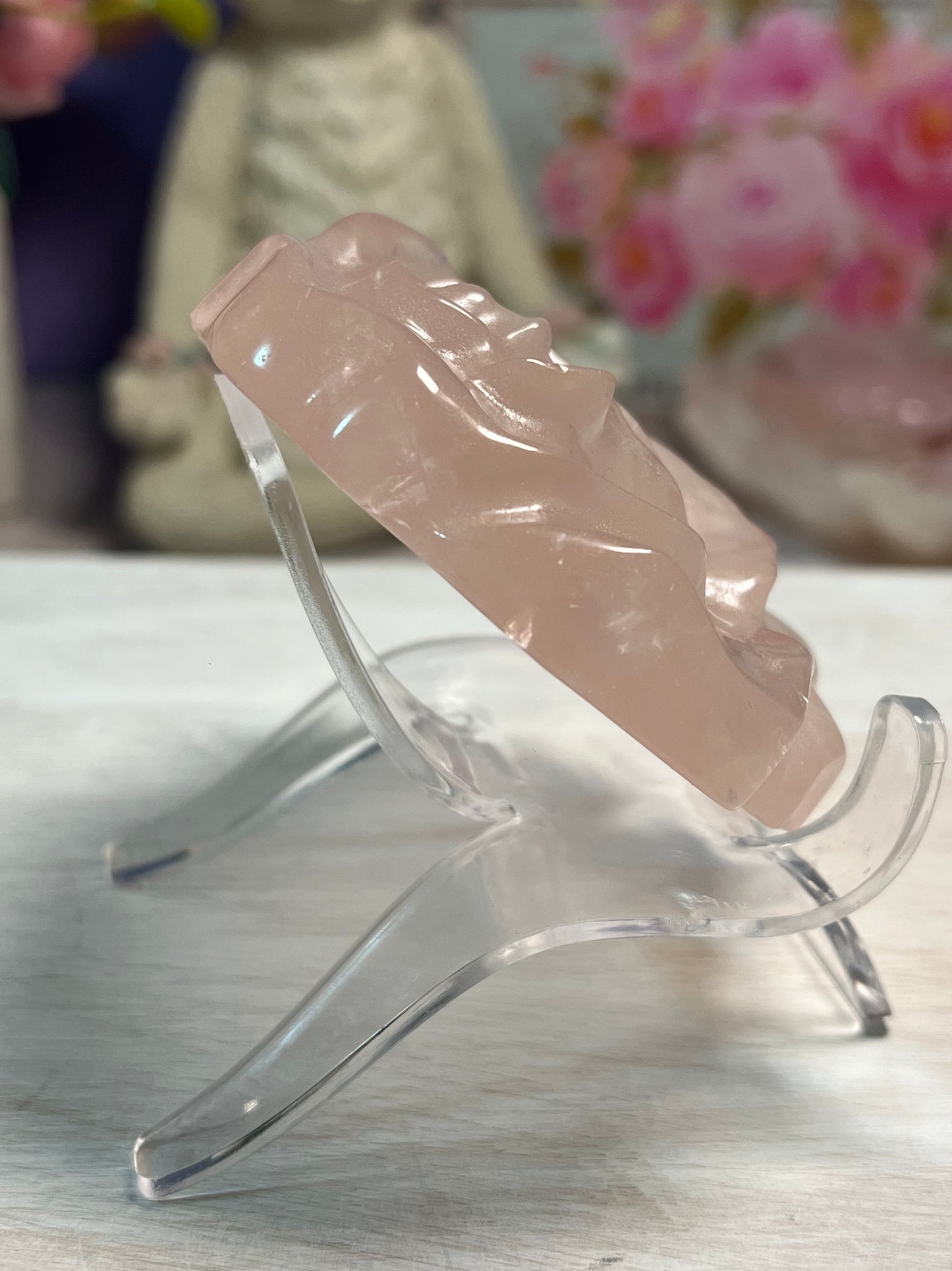 Beautiful Rose Quartz Rose Carving