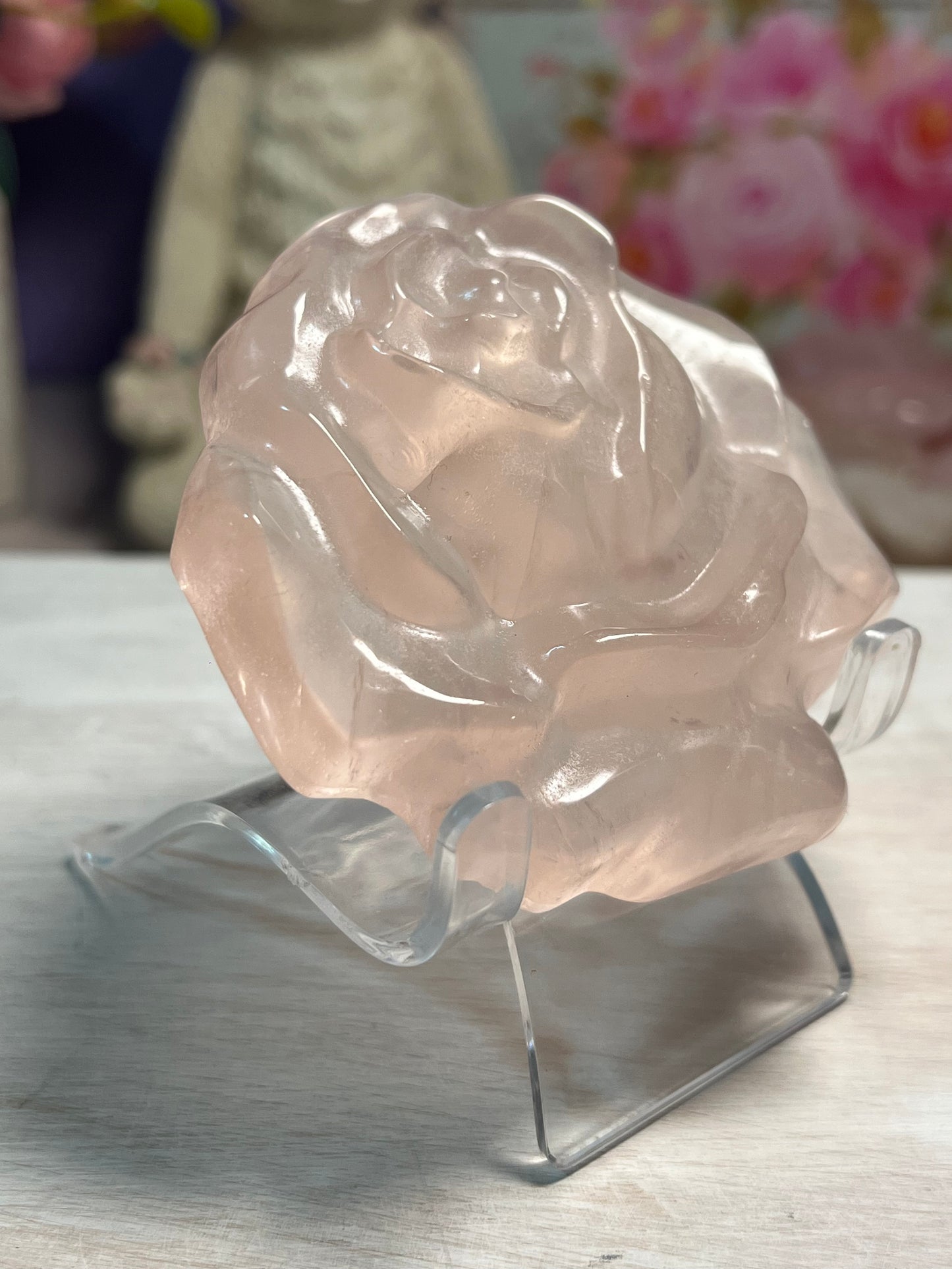 Beautiful Rose Quartz Rose Carving