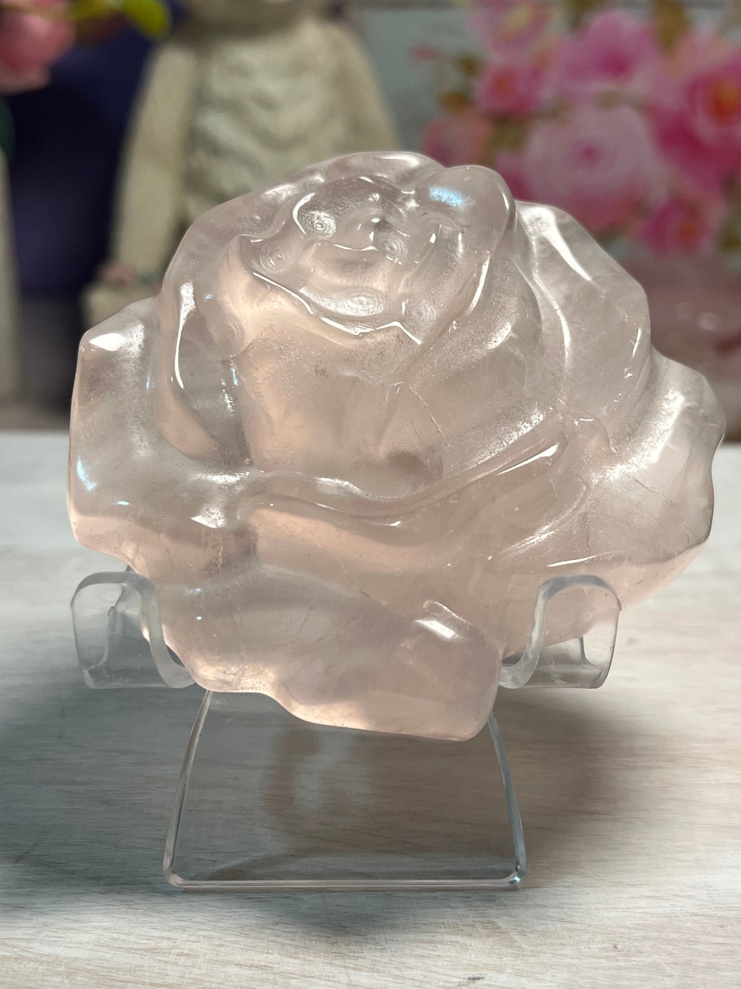 Beautiful Rose Quartz Rose Carving