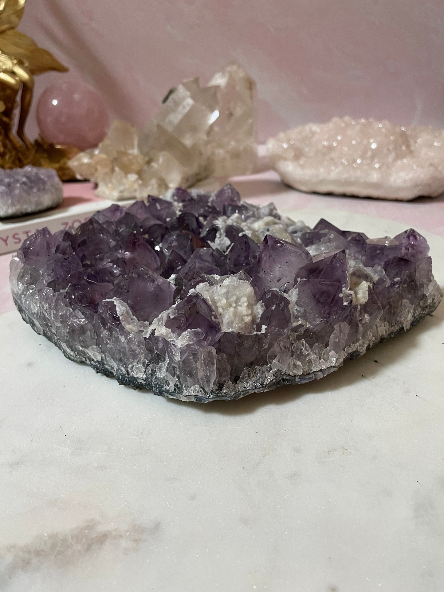 Beautiful Amethyst cluster with calcite from Brazil