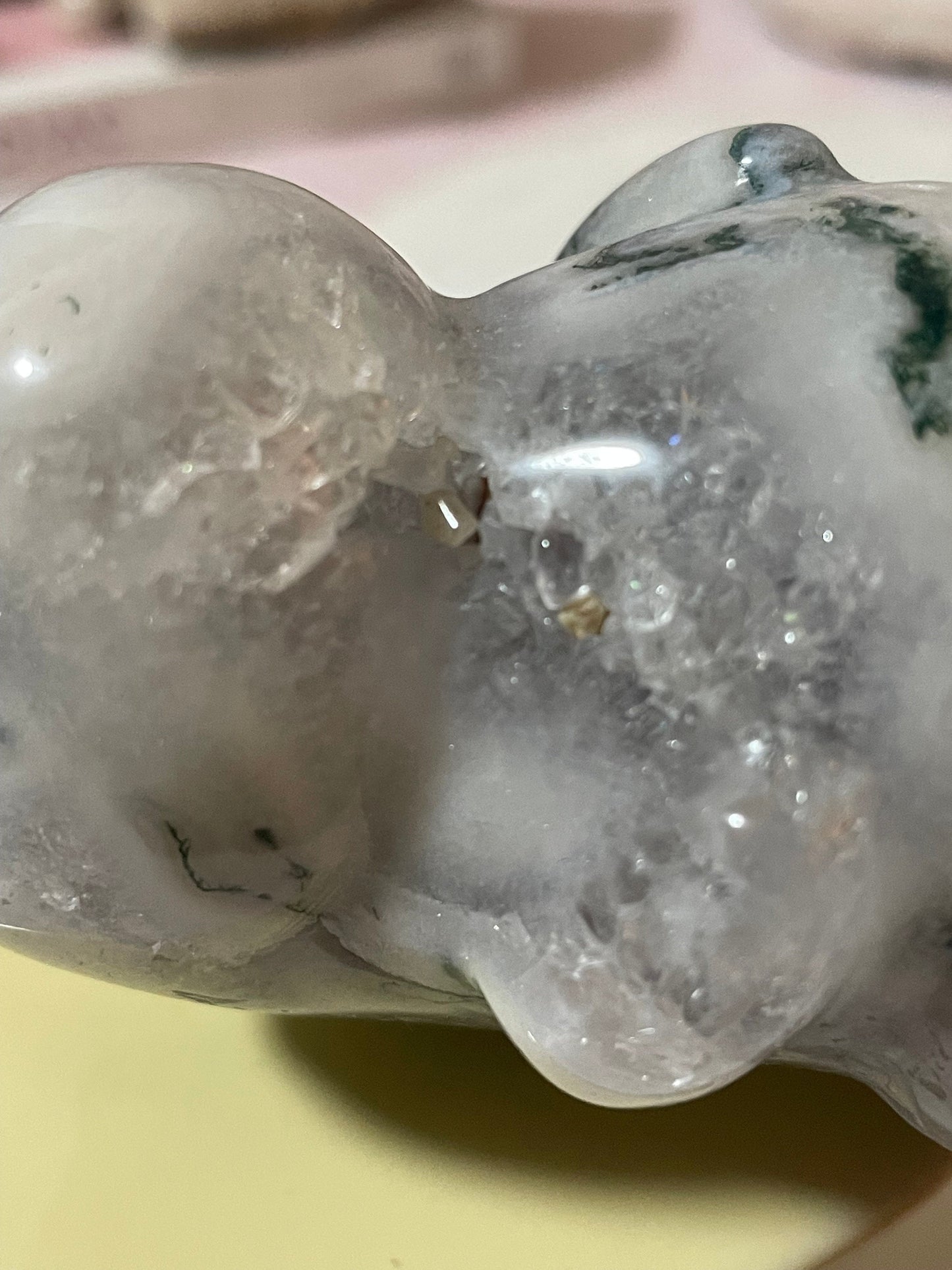 Moss Agate chubby dinosaur carving