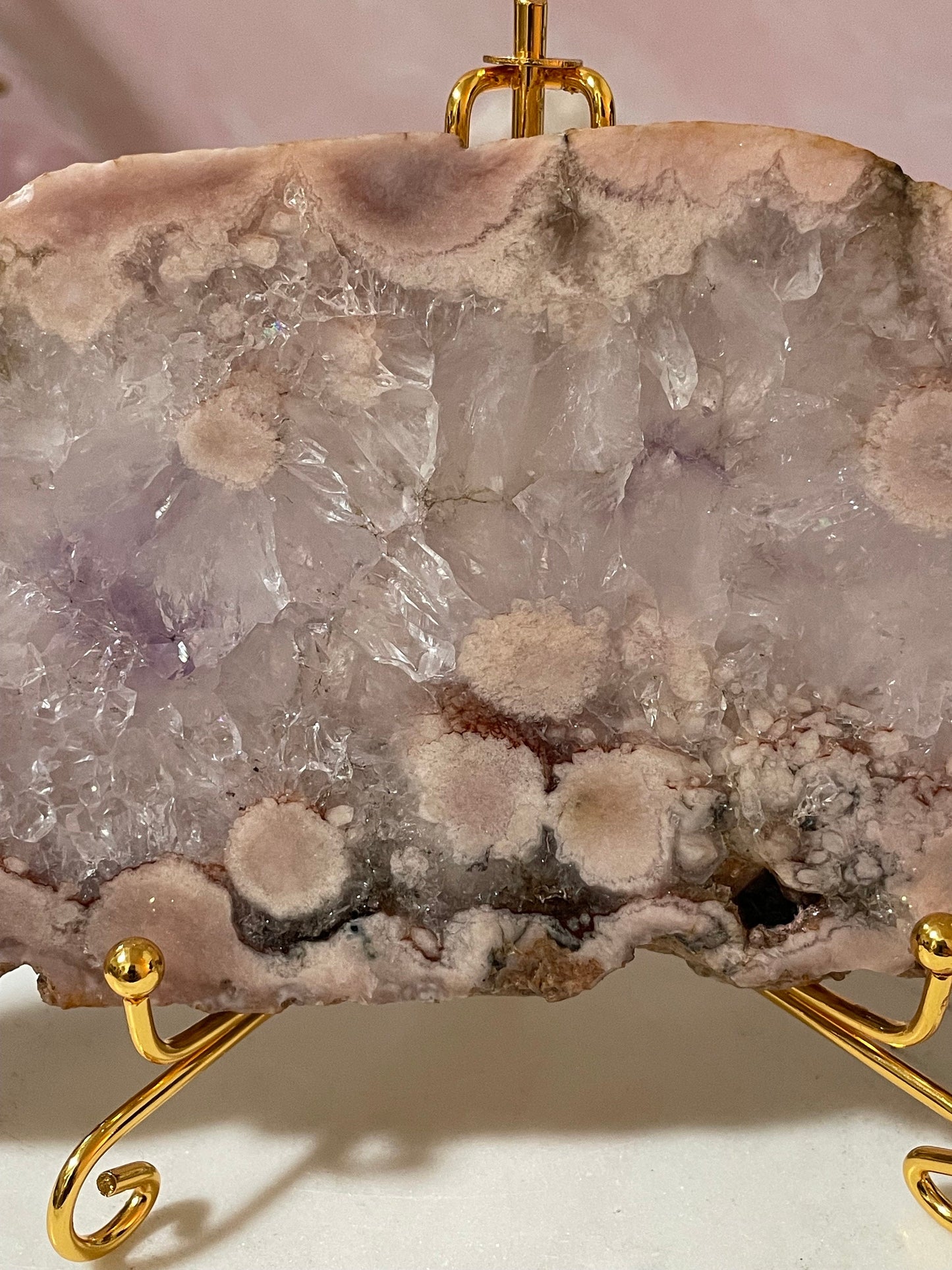 Gorgeous Quartzy Flower agate slab with a hint of Amethyst
