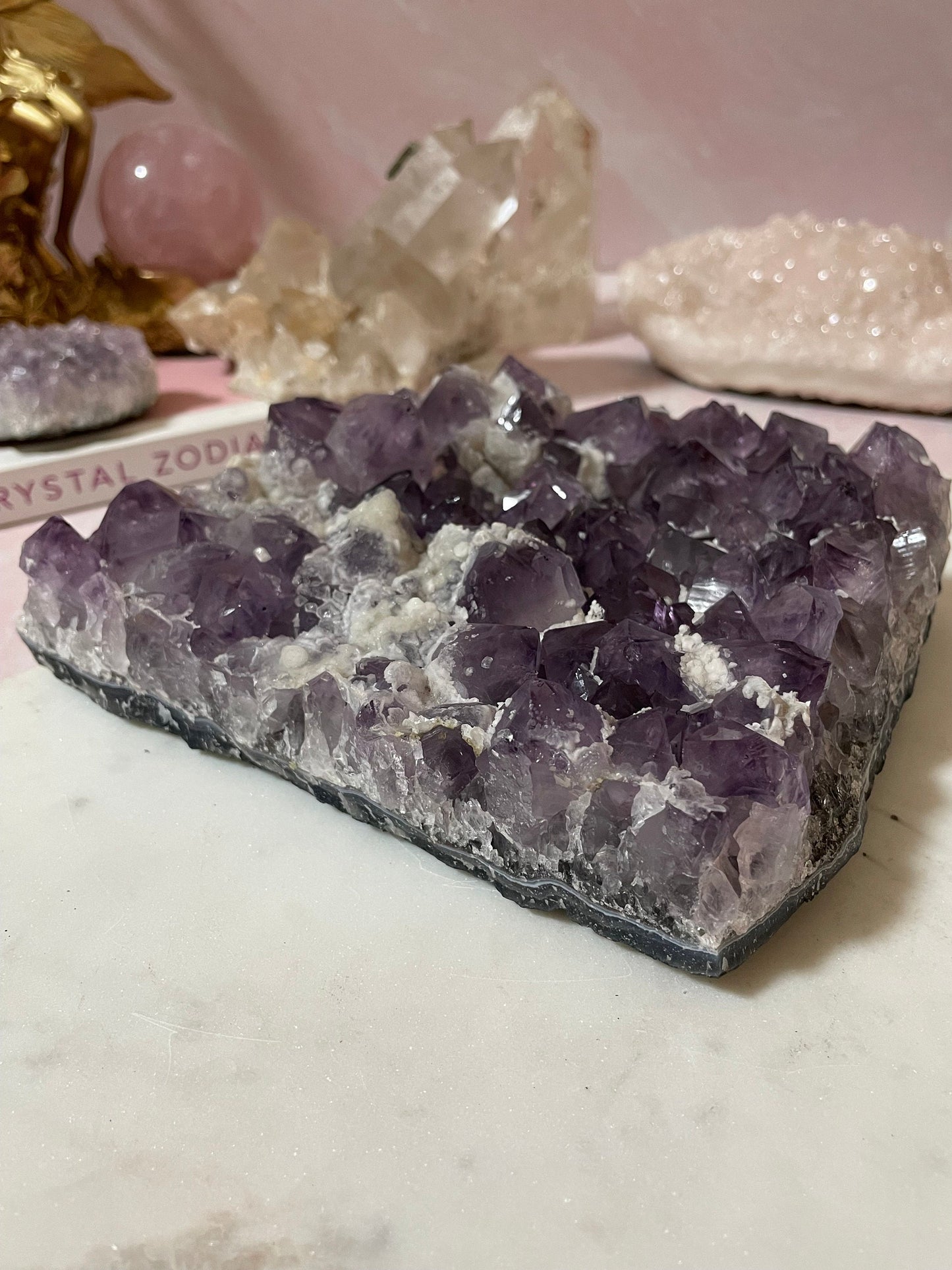 Beautiful Amethyst cluster with calcite from Brazil