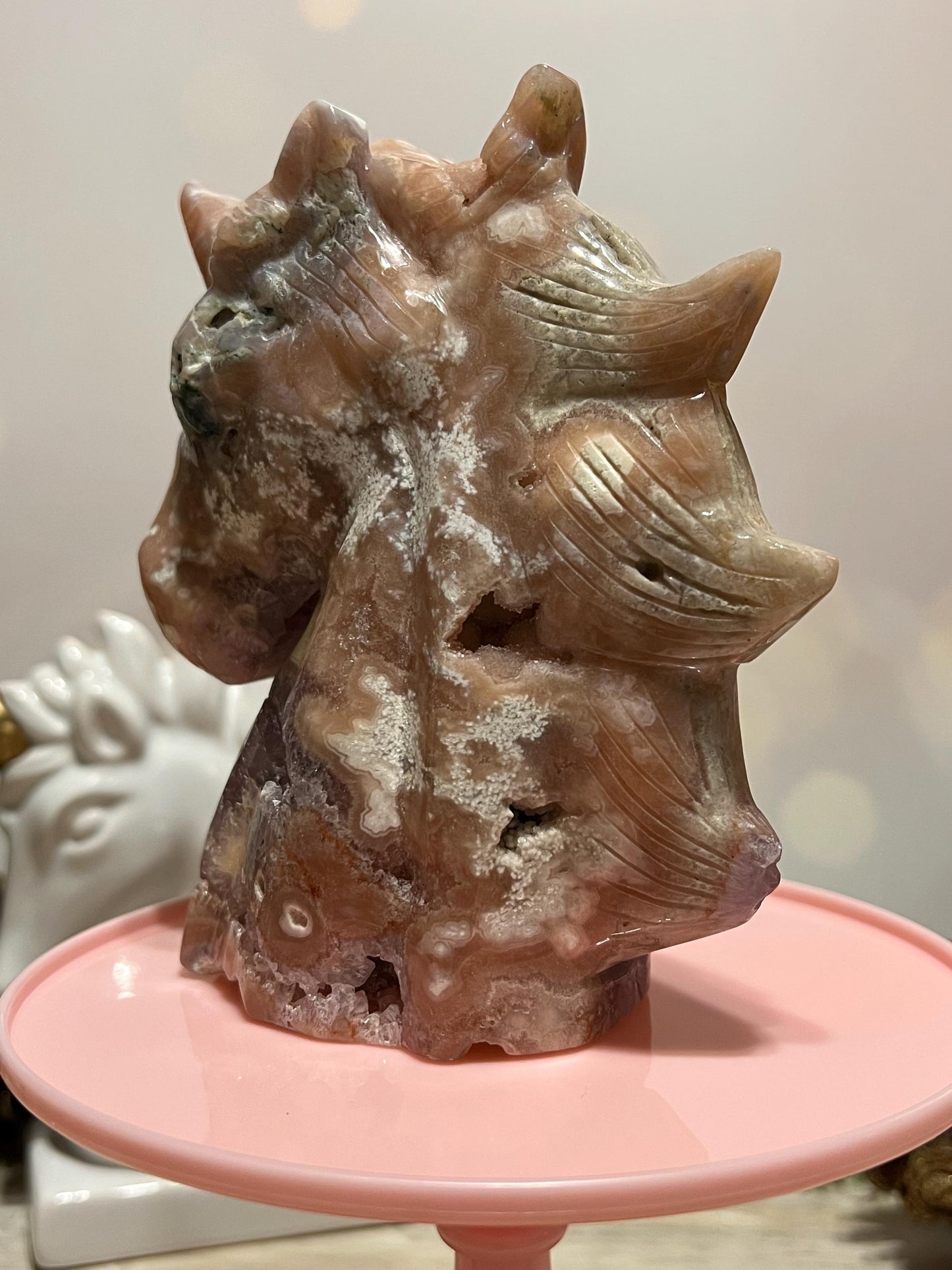 Beautiful Pink Amethyst and Flower Agate unicorn
