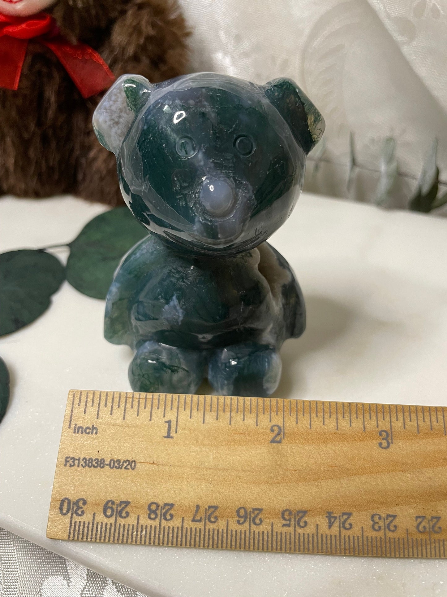 Moss Agate teddy bear carving
