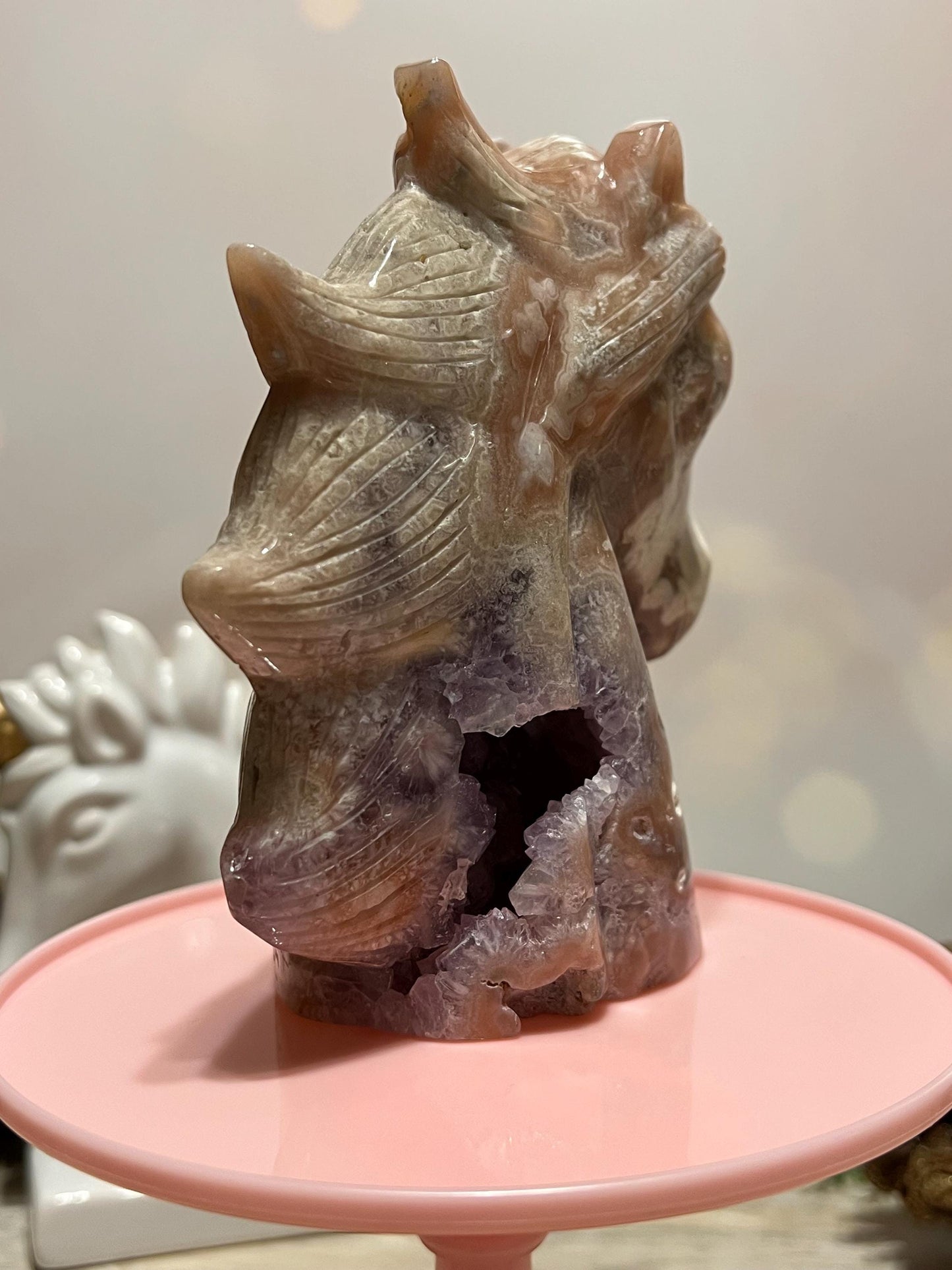 Beautiful Pink Amethyst and Flower Agate unicorn