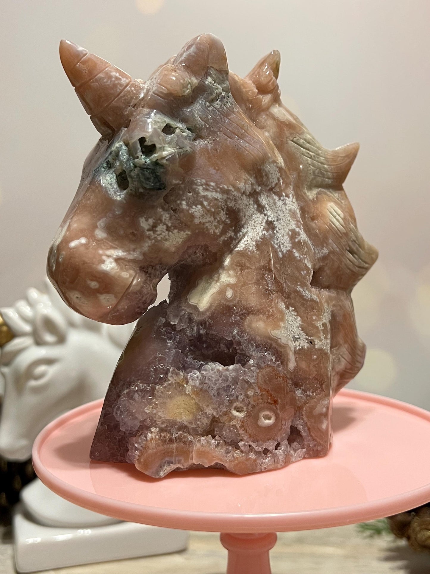 Beautiful Pink Amethyst and Flower Agate unicorn