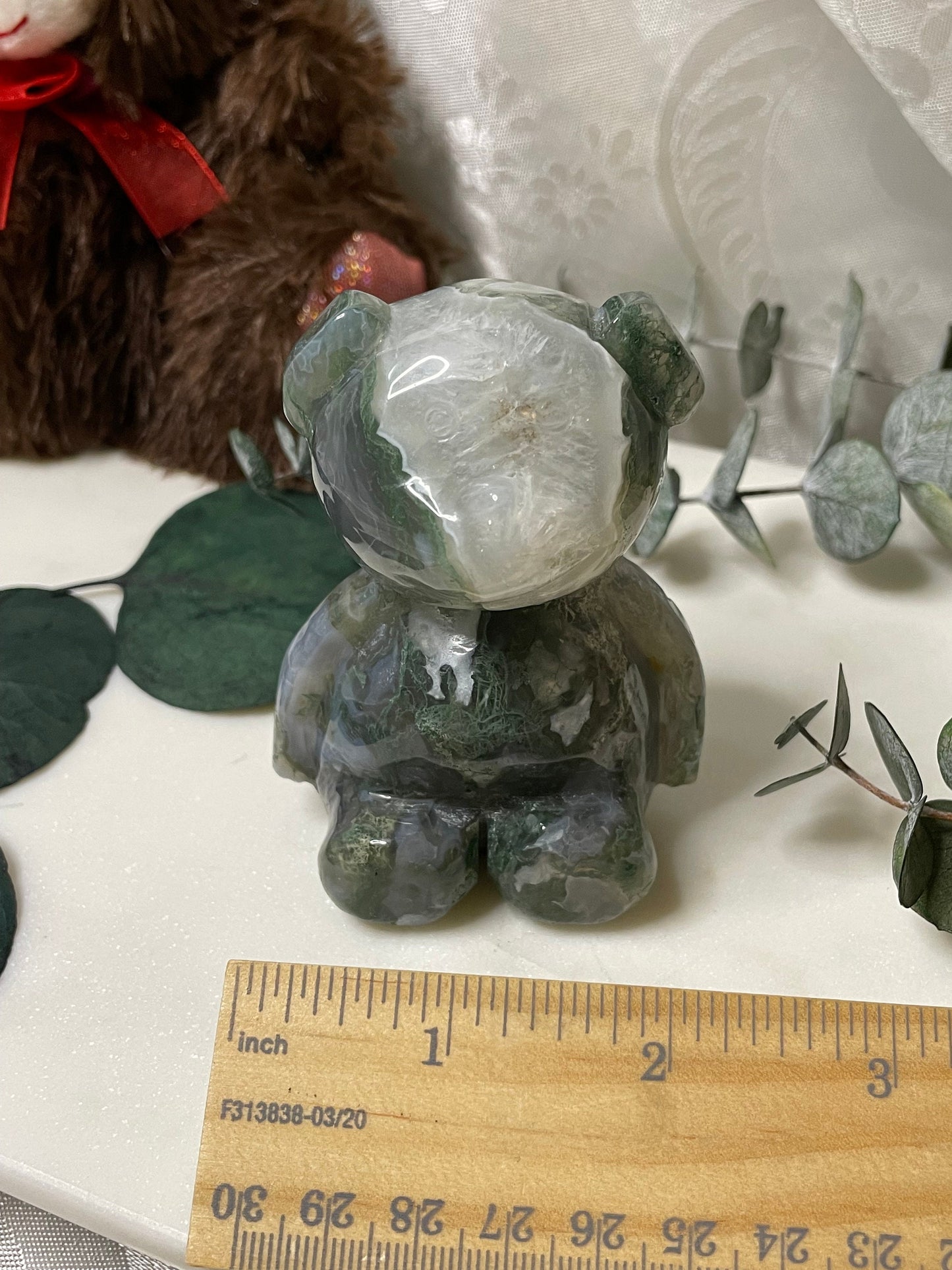 Moss Agate teddy bear carving