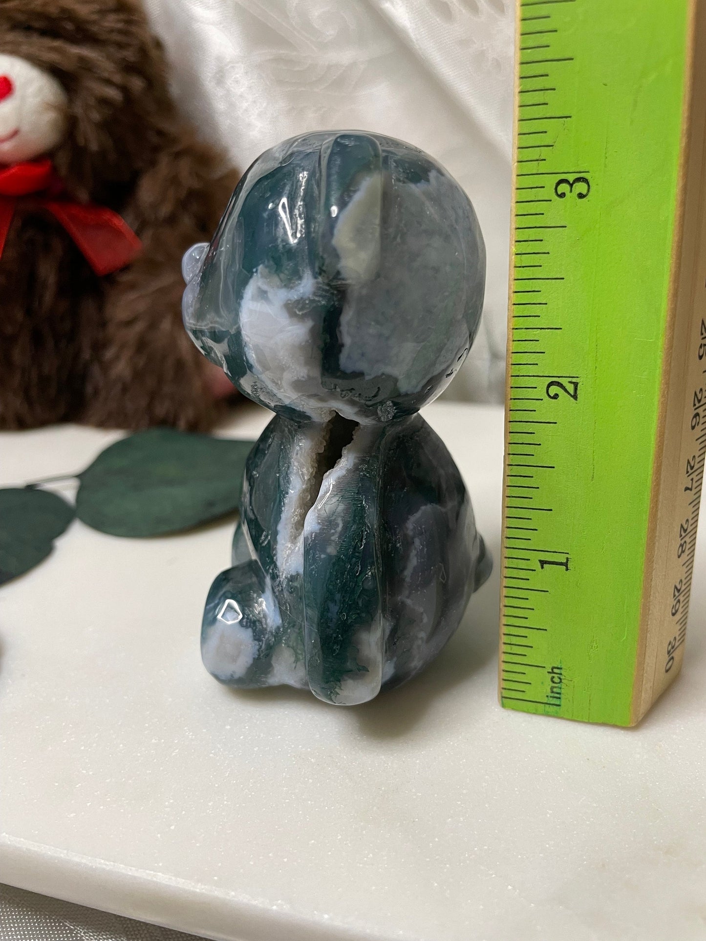 Moss Agate teddy bear carving