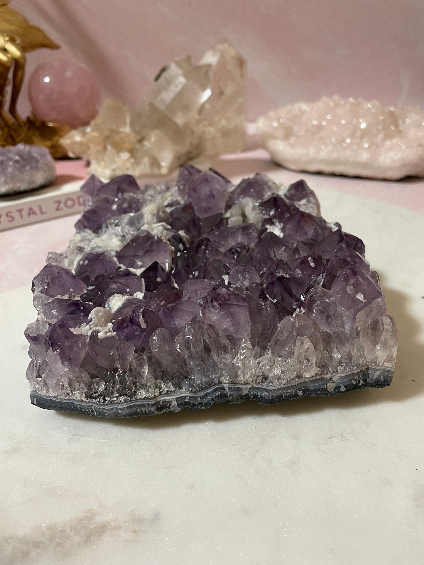 Beautiful Amethyst cluster with calcite from Brazil