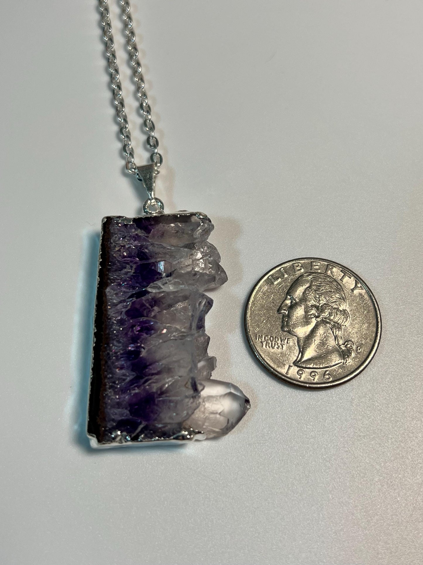 Beautiful Amethyst slice necklace, raw edge crystal pendant from Brazil
