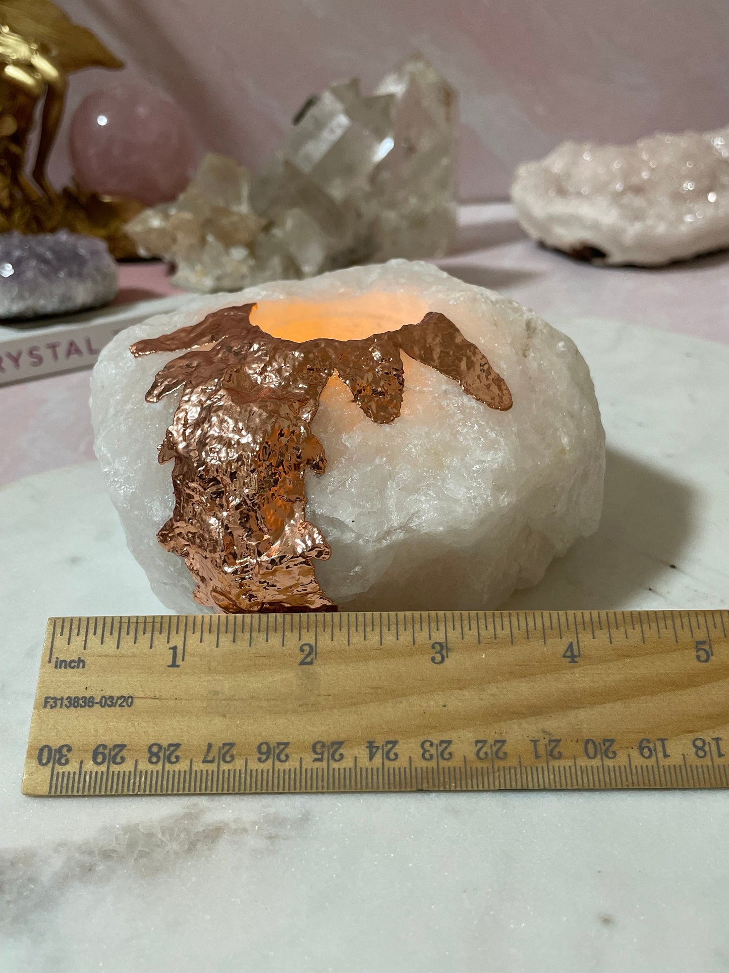 Beautiful Copper Plated White Quartz Candle Holder