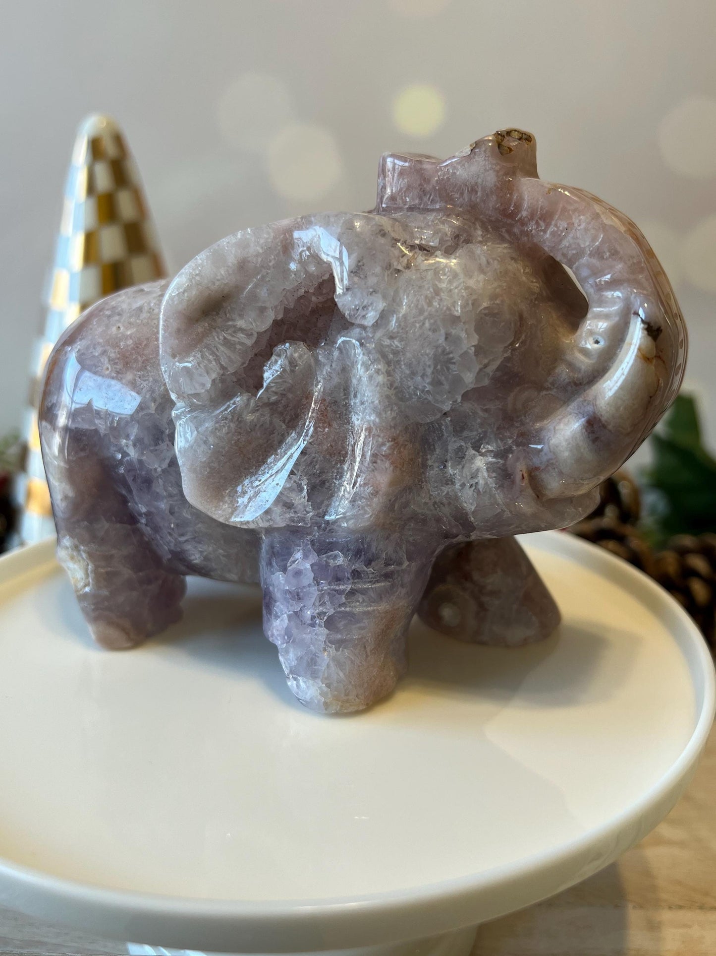 Beautiful Pink Amethyst and Flower Agate Elephant