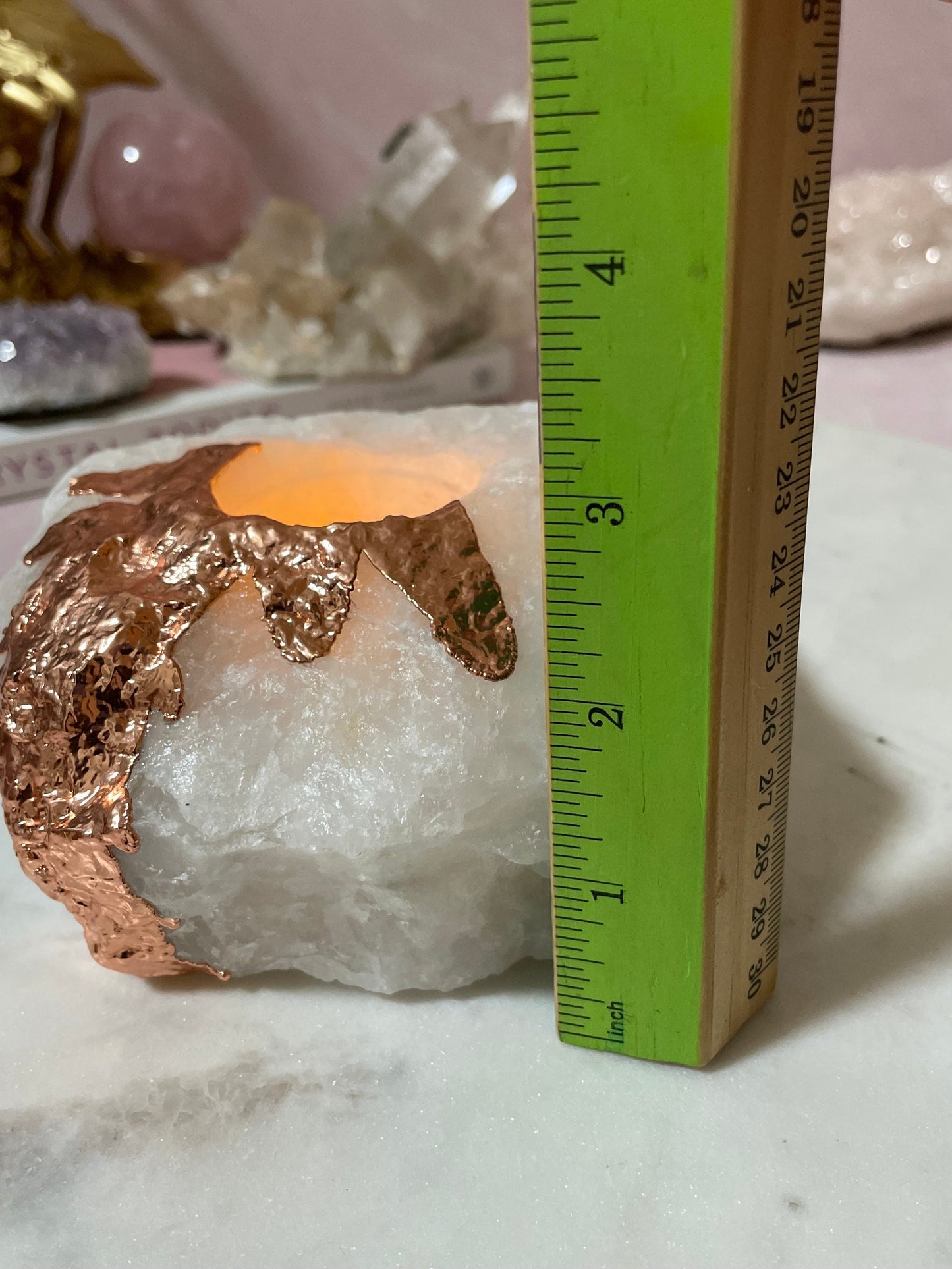 Beautiful Copper Plated White Quartz Candle Holder