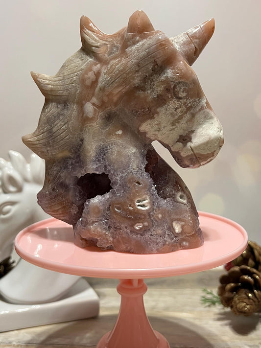 Beautiful Pink Amethyst and Flower Agate unicorn