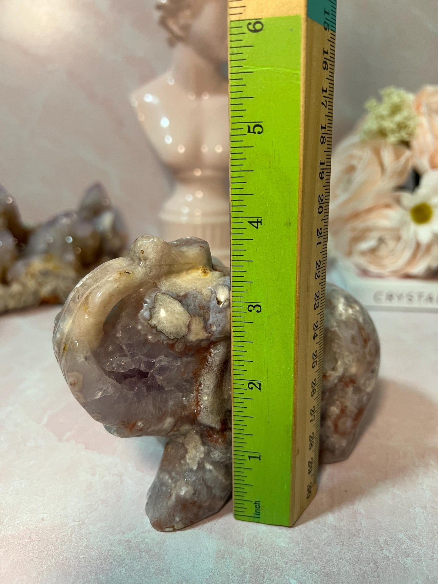 Beautiful Pink Amethyst and Flower Agate Elephant