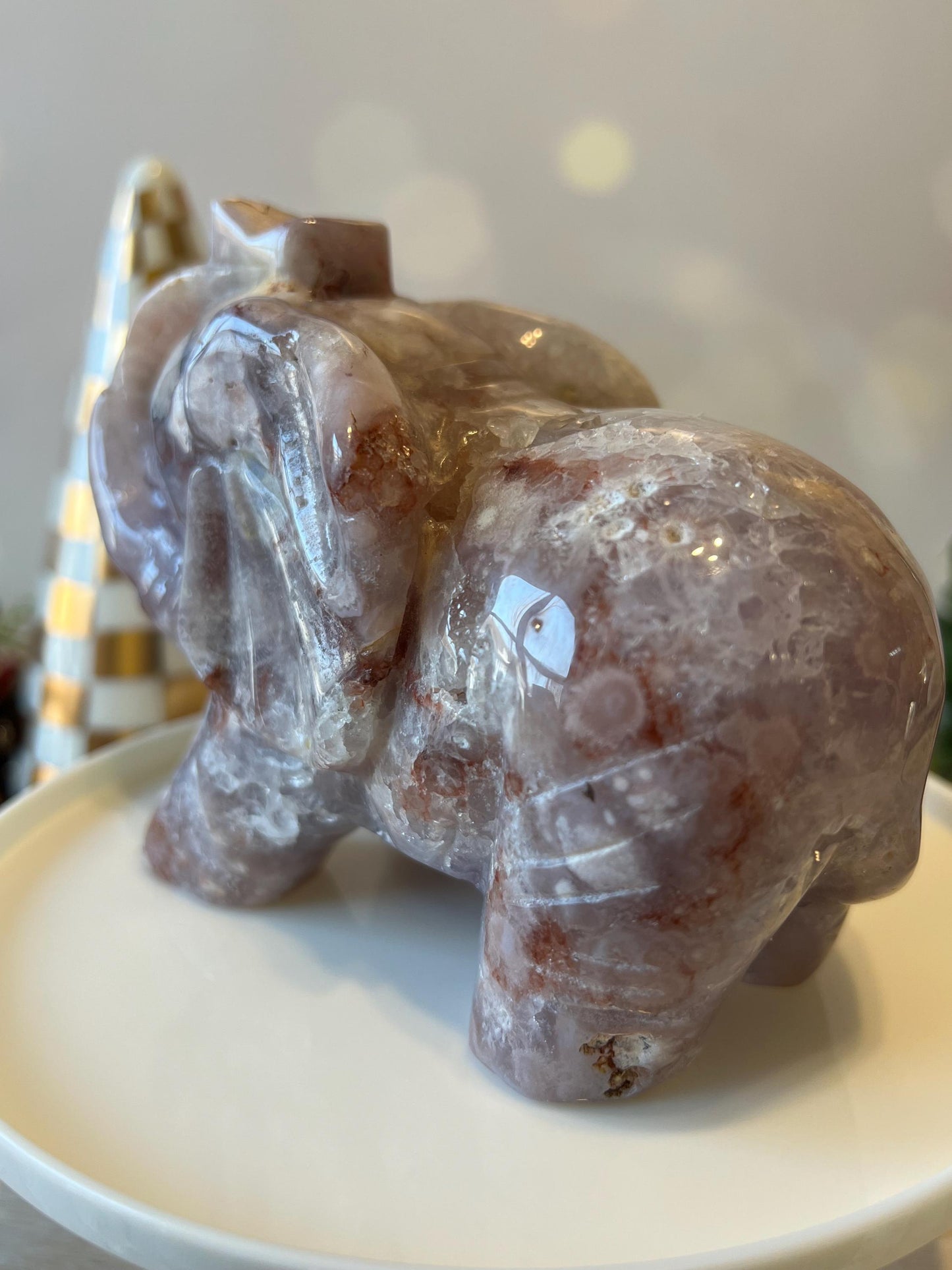 Beautiful Pink Amethyst and Flower Agate Elephant