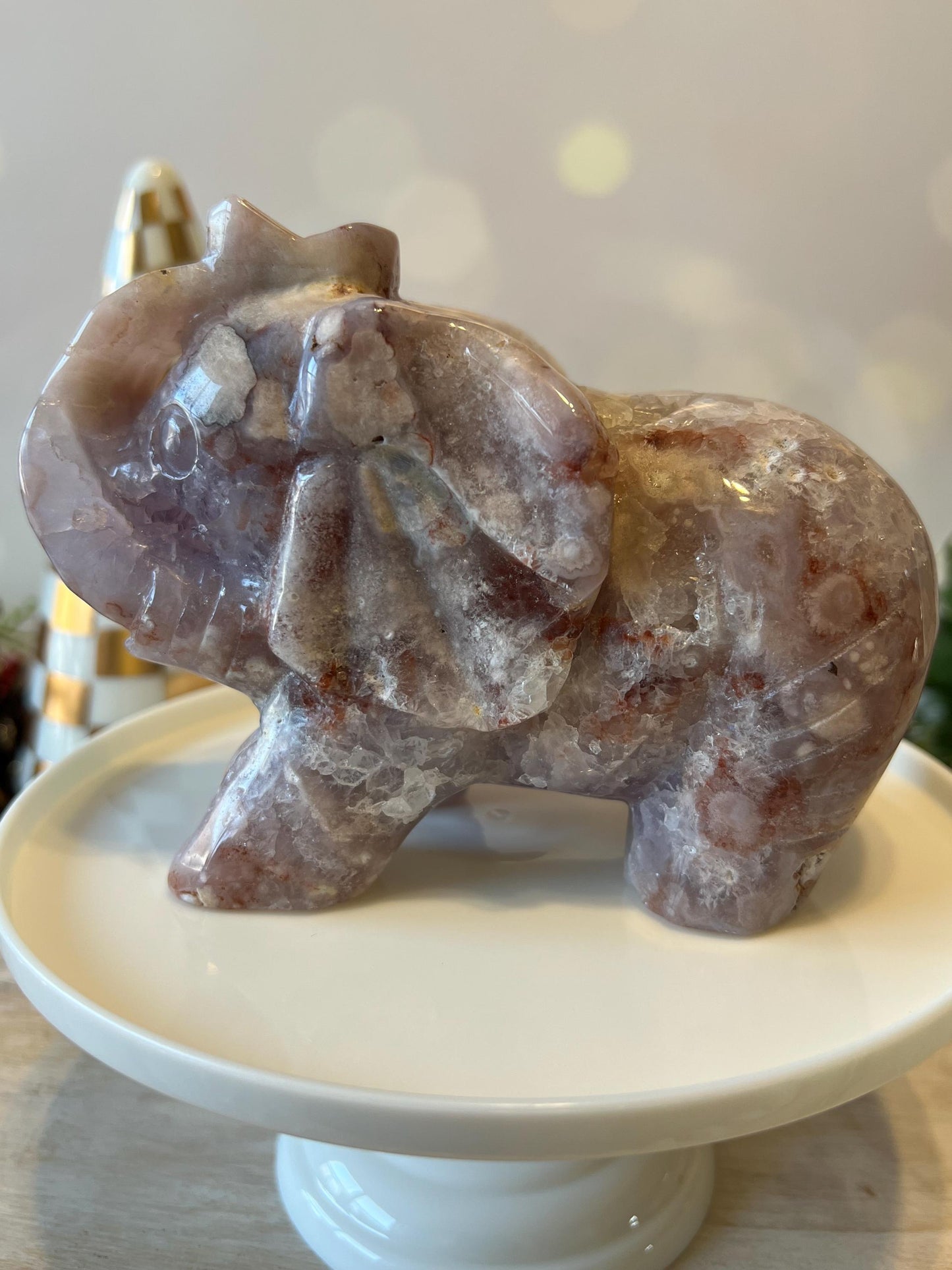 Beautiful Pink Amethyst and Flower Agate Elephant