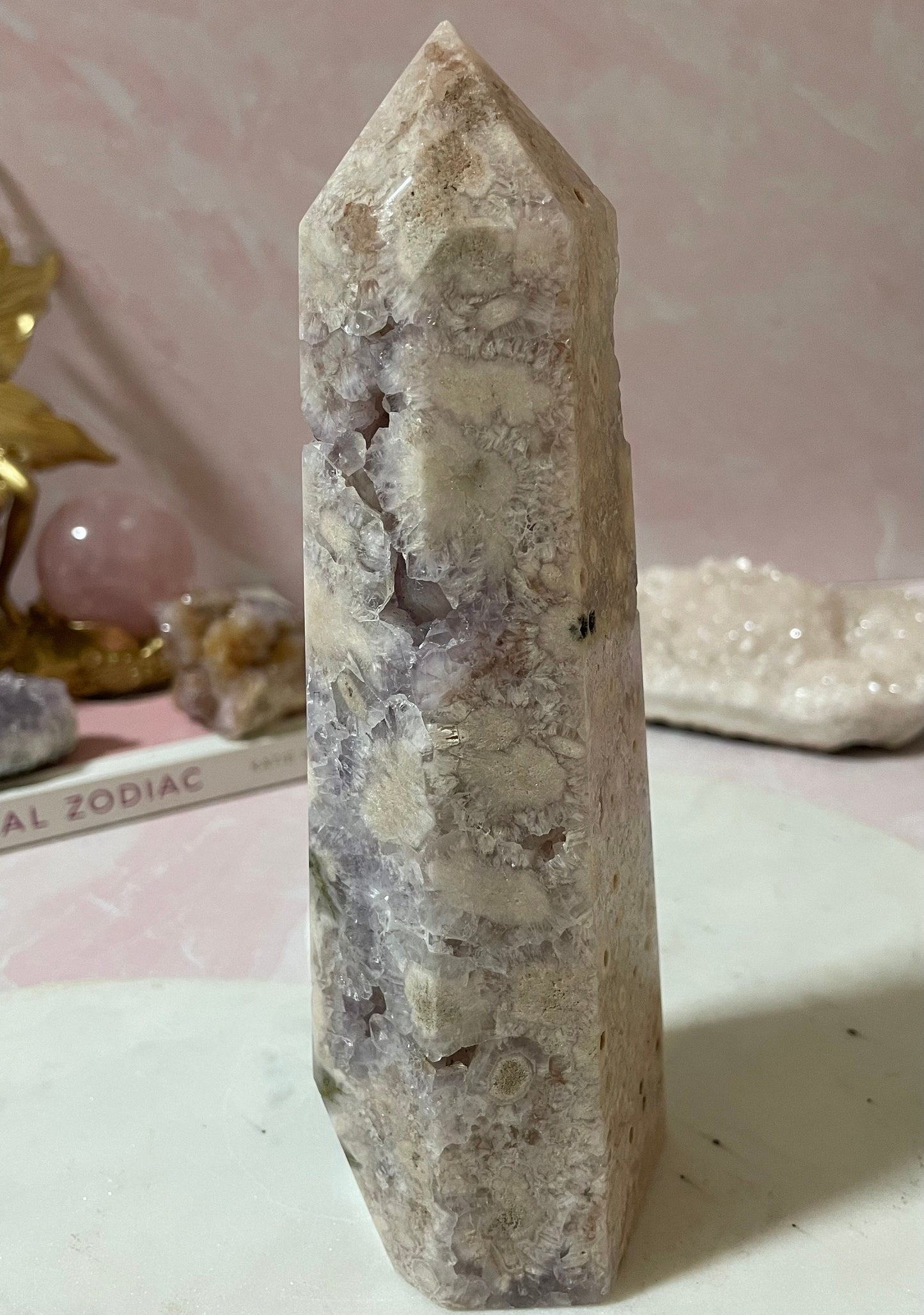 Gorgeous flower agate & amethyst tower
