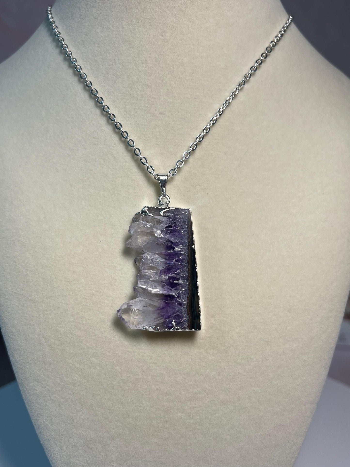 Beautiful Amethyst slice necklace,  raw edge crystal pendant from Brazil